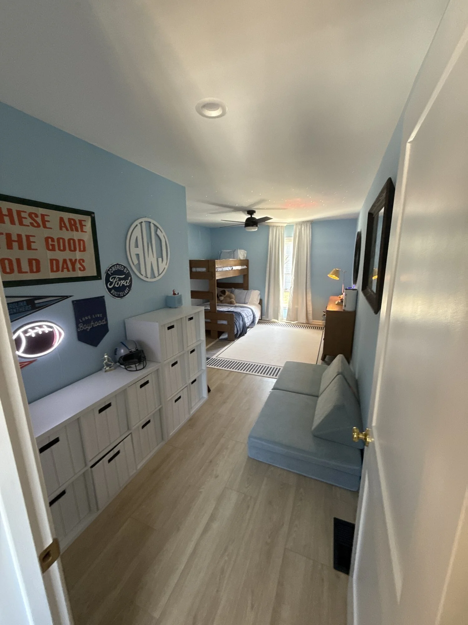 After — a bright kids' bedroom where cars used to park