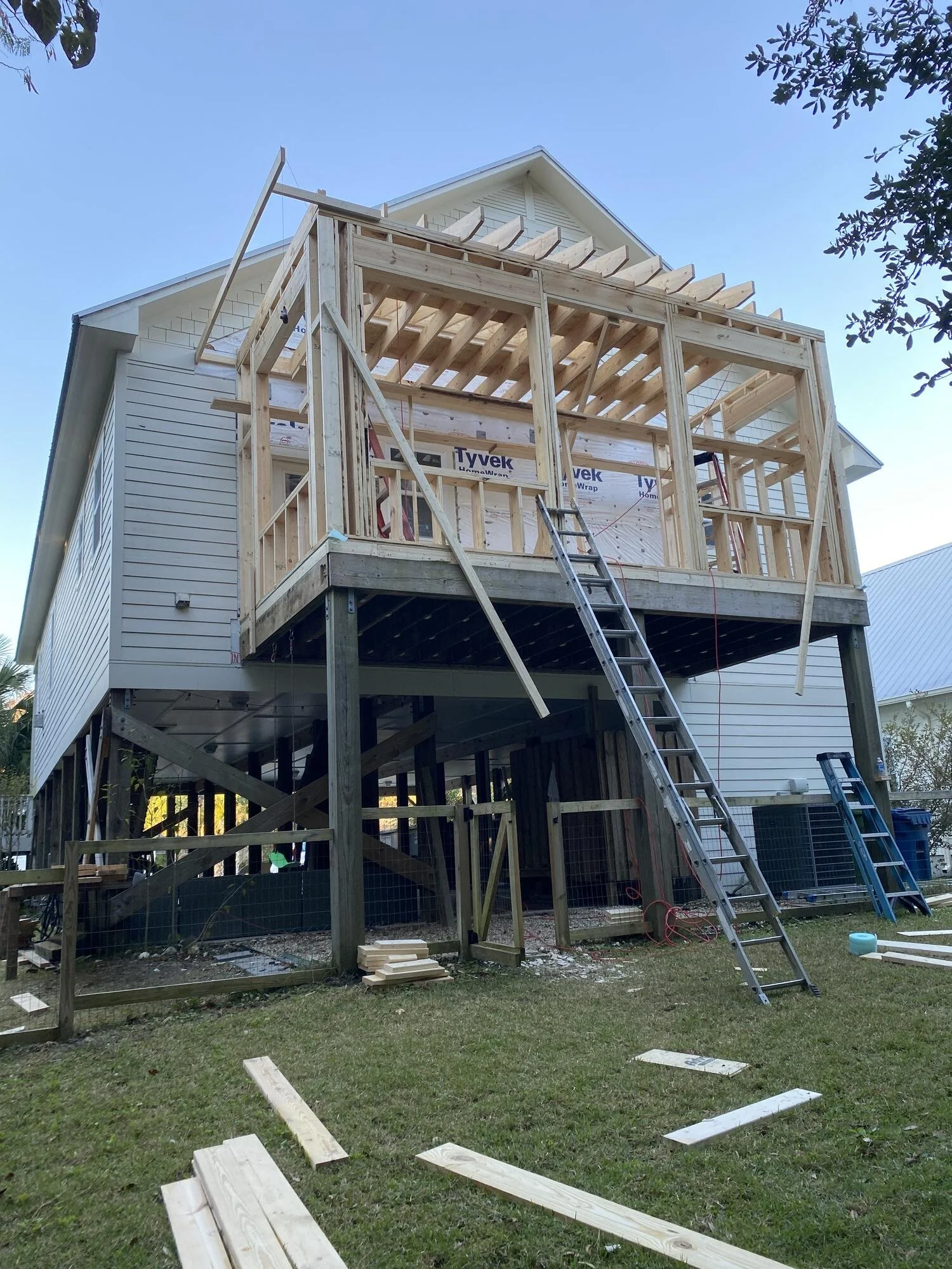 During - Framing being built on top of existing deck structure