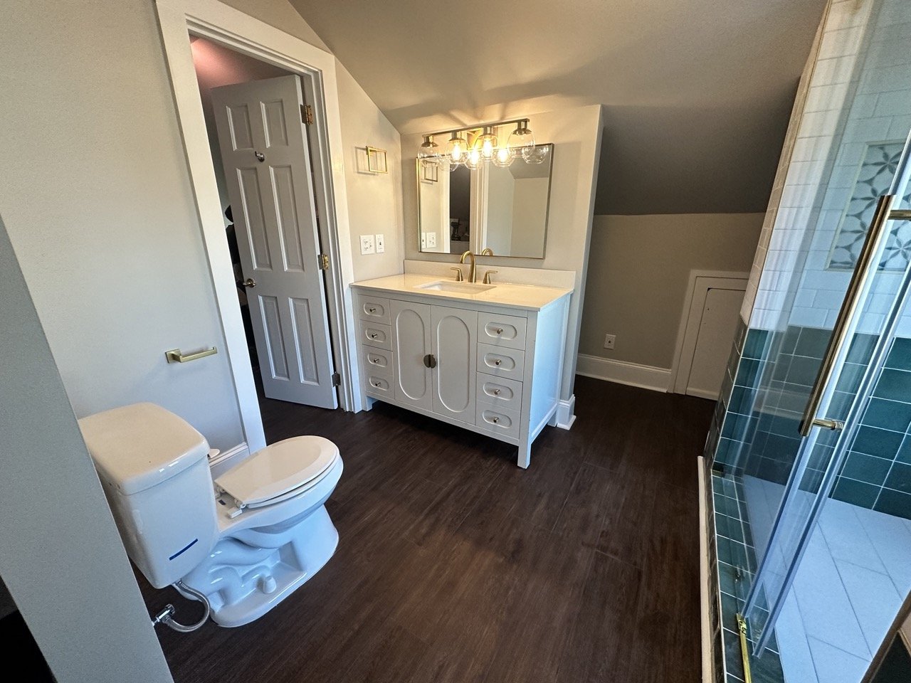 Attic bathroom renovation side view