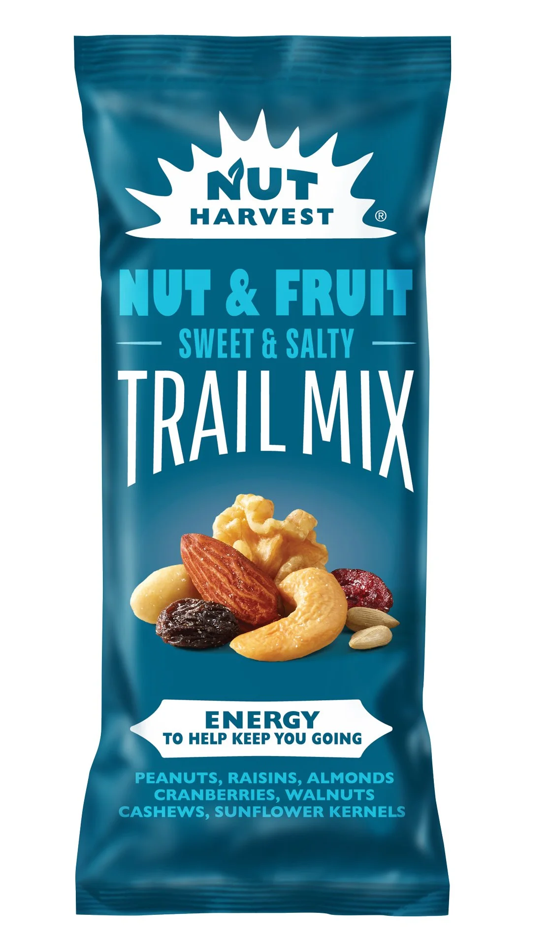 Nut Harvest Nut and Fruit Trail Mix packaging photography — snack product photography for CPG client