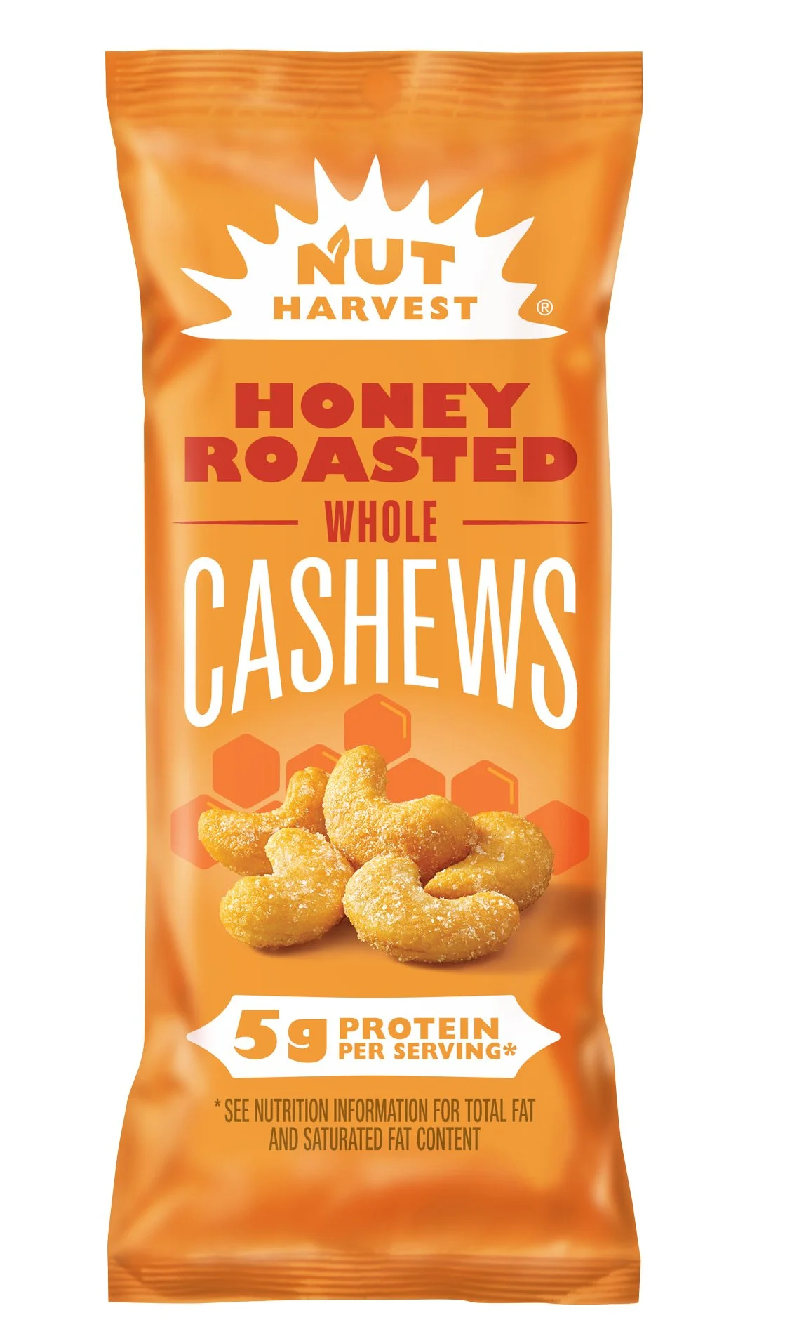 Nut Harvest Honey Roasted Cashews packaging photography — snack product photography for CPG client