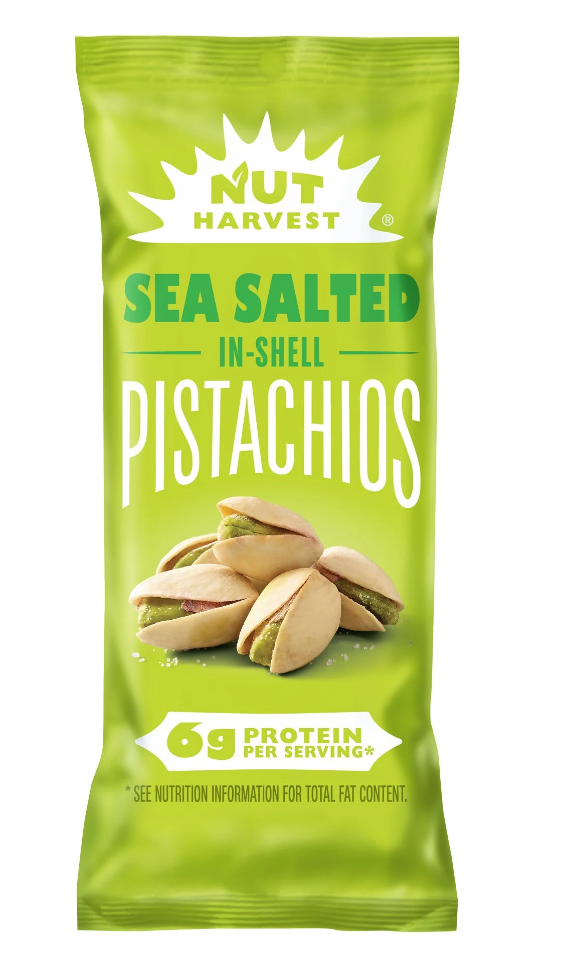 Nut Harvest salted pistachios packaging photography — snack product photography for CPG client