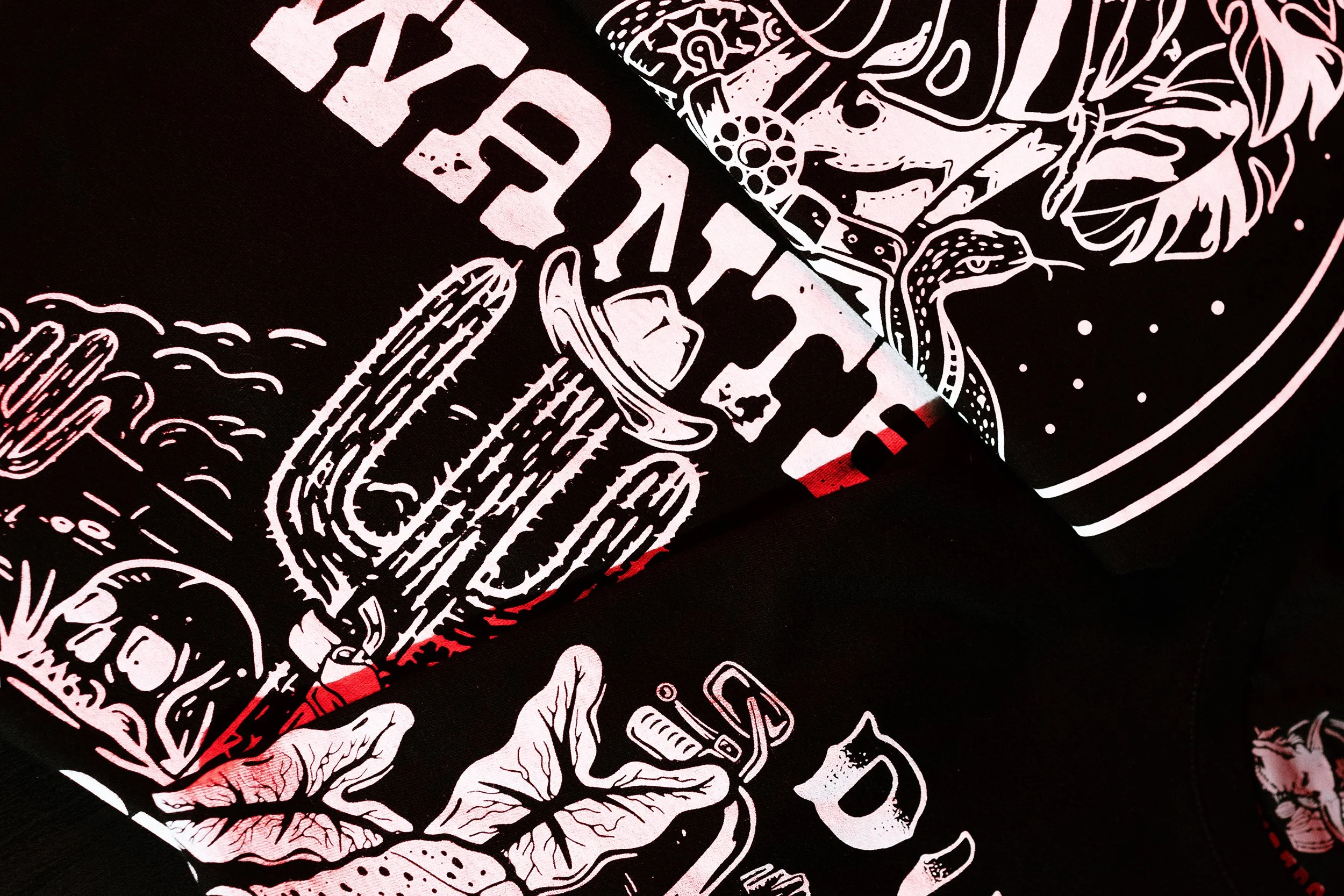 details of an alternative clothing brand t-shirt design