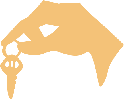 Graphic of a hand holding a key, presumably to a new house.
