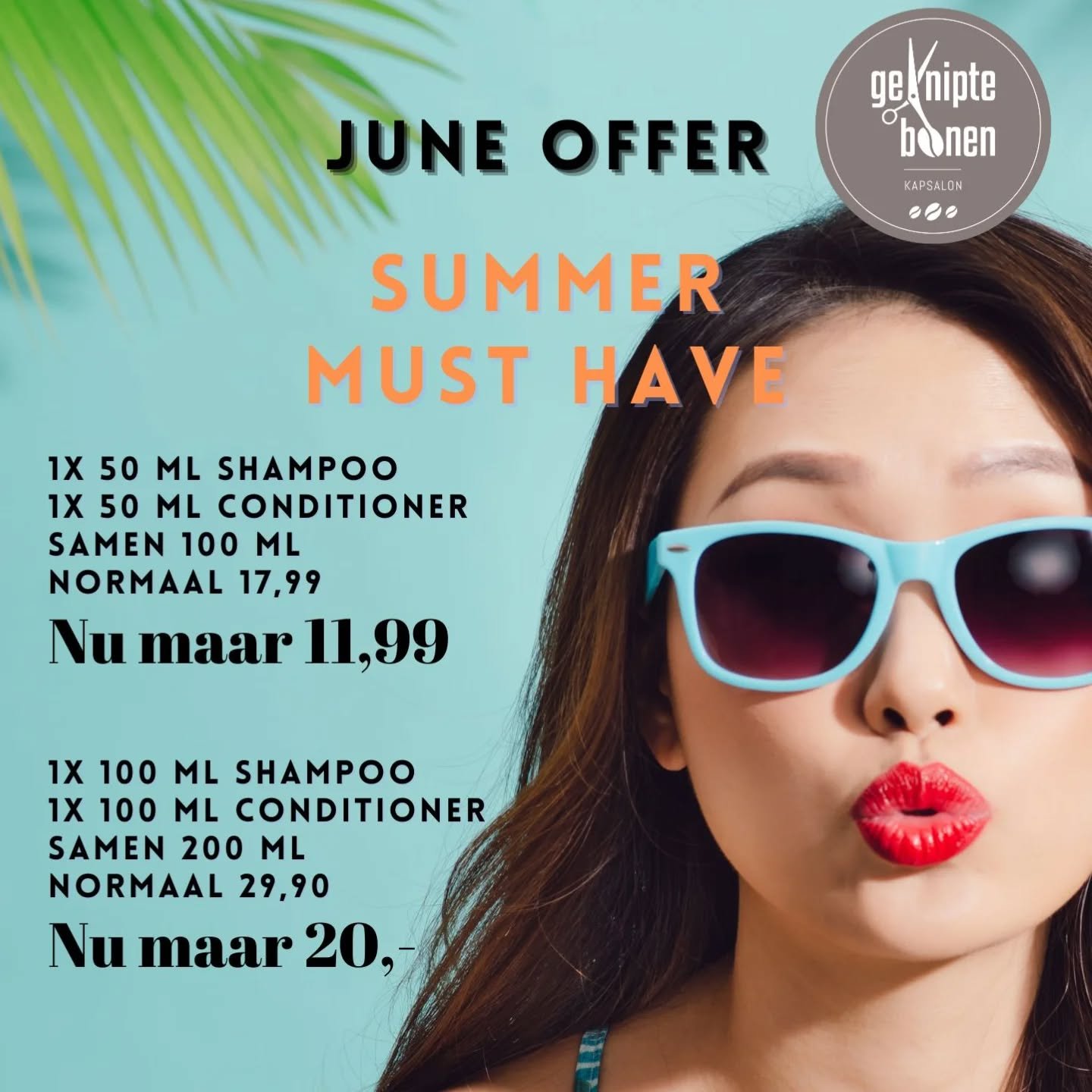 Hey, ben jij al klaar voor de zomer? ☀️🌴

Kies jouw favoriete shampoo en conditioner uit ons hele assortiment. Ideaal voor in je tas of op vakantie!

🧴 50 ml shampoo + 50 ml conditioner
Van &euro;17,99 &rarr; nu &euro;11,99

🧴 100 ml shampoo + 100