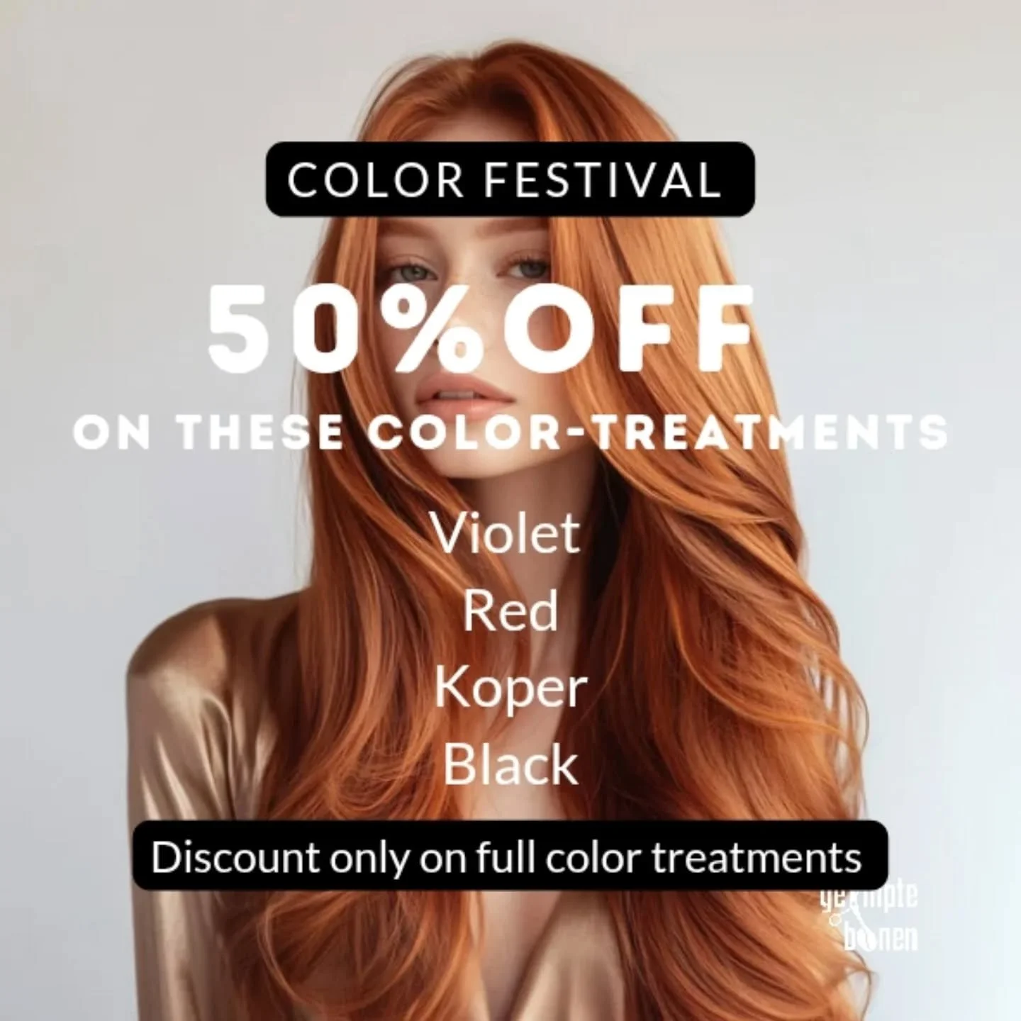 Nu met 50% korting een nieuw kleurtje in je haar tijdens het color festival bij Geknipte Bonen. Keuze uit violet, koper, rood en zwart. 

Ben jij toe aan een nieuwe look? Dit is jouw moment!

We zien je graag snel in onze salon.

#gekniptebonen #disc