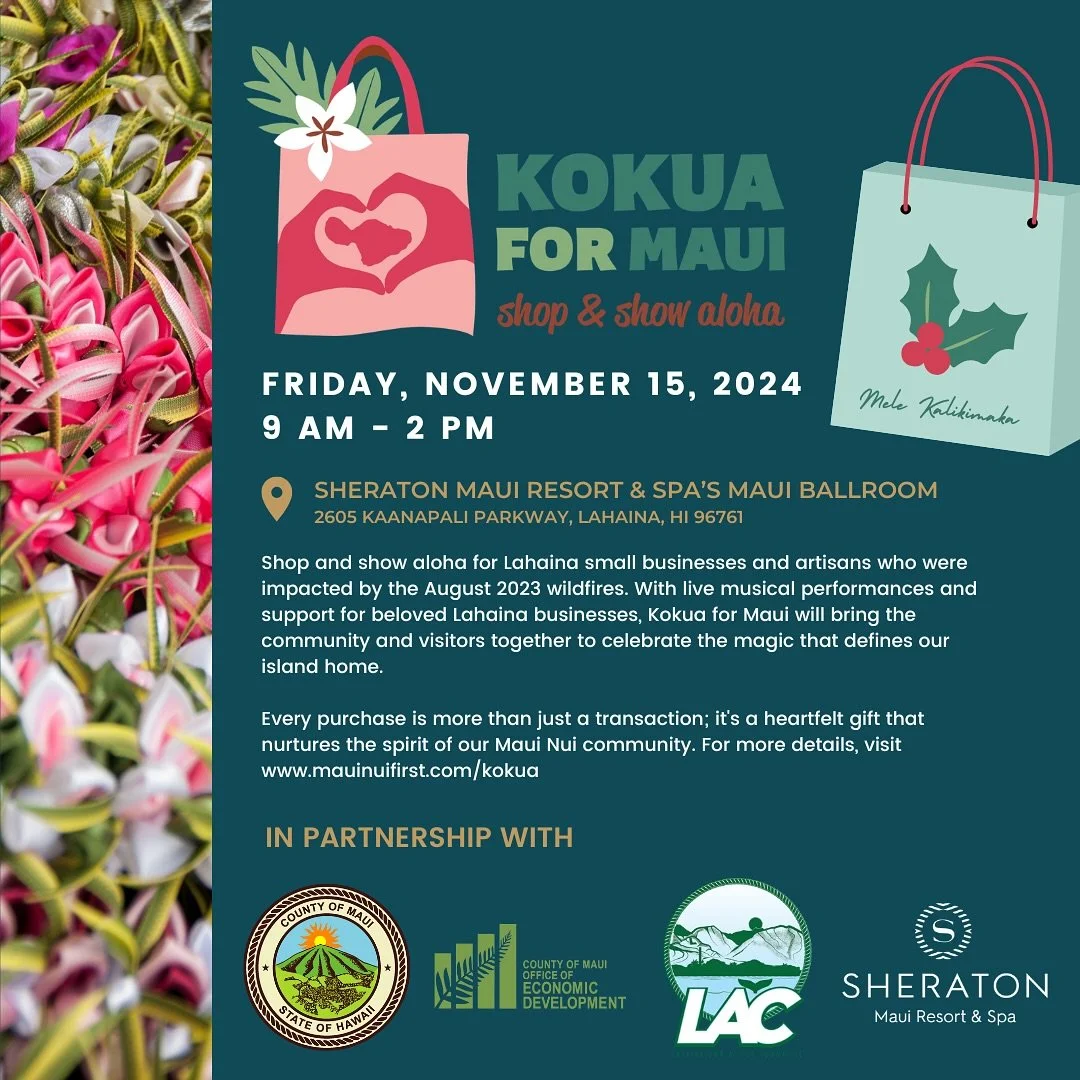 Pop-up announcement!! 📣 

Join us this Friday at the #KokuaForMaui event at @sheratonmaui from 9-2!! 

Get your Christmas shopping done early by supporting local businesses
