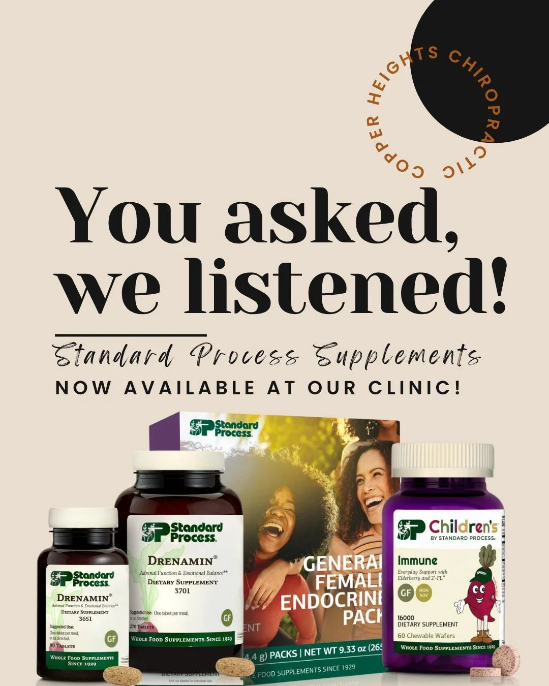 THIS is what we mean by ✨creating healthy families✨

We&rsquo;re now carrying Standard Process supplements in the clinic and we couldn&rsquo;t be more excited! We trust them, we use them, and we love being able to share them with you. 

During our ad