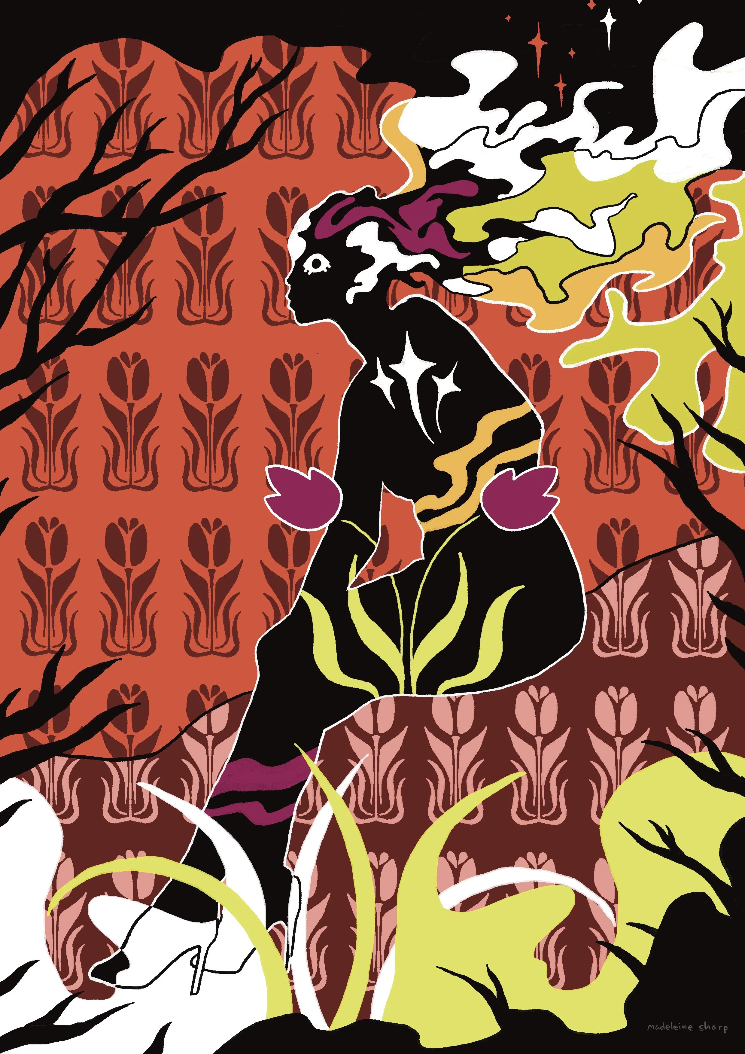 A throwback piece for when I used to copy and paste elements over and over in Procreate instead of making a pattern.