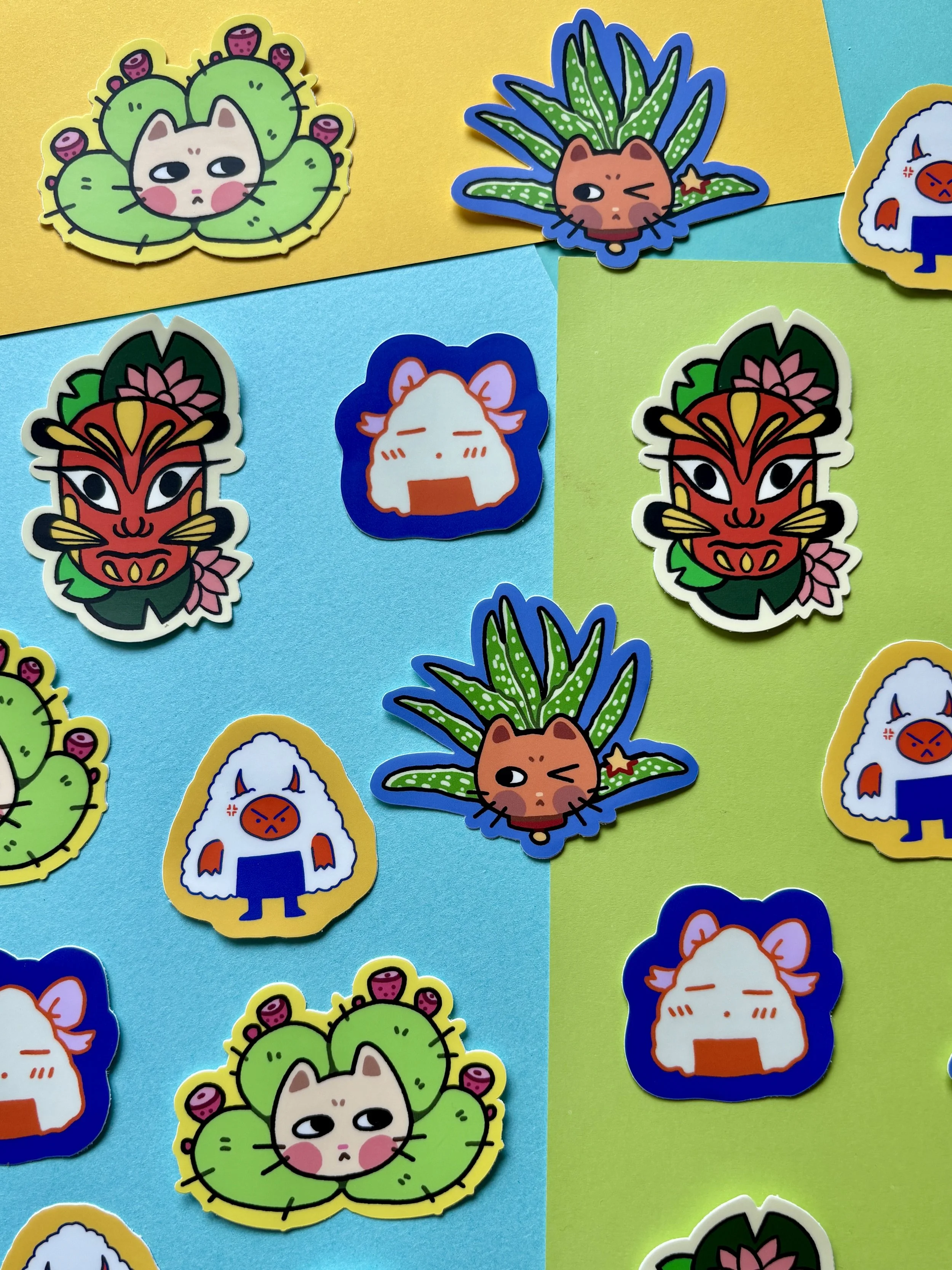 I sell at markets in my free time and adore whipping up sticker designs. The foliage of the southwest, as well as Japanese culture, inspired me here.