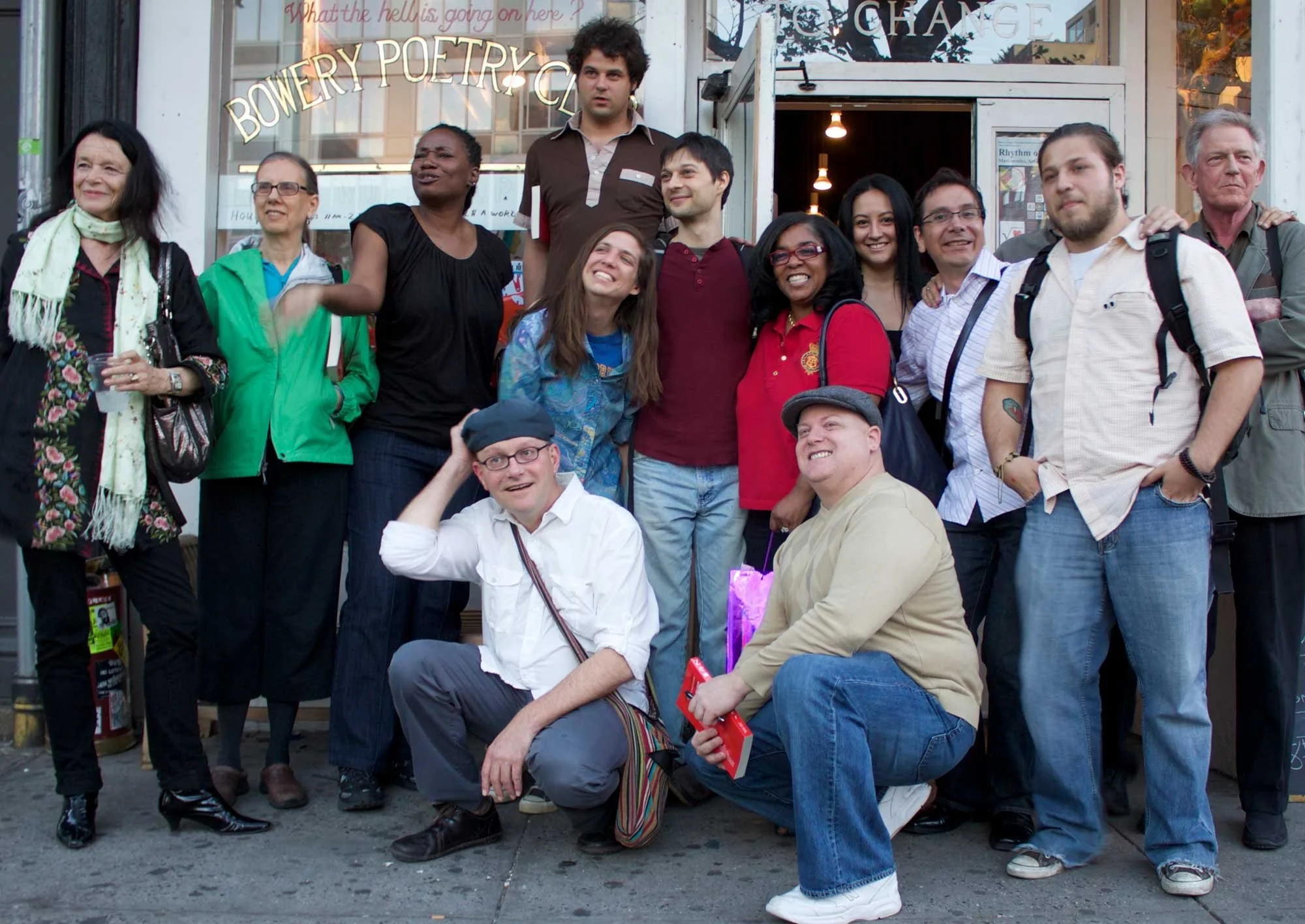 Mostly LIU MFA students and faculty at the Bowery Poetry Club, after a Zen Monster reading. Top row: Anne Waldman, Barbara Henning, Carolyn Smith, Tony Iantosca, Lewis Warsh, and Bill Berkson; middle: Stephanie Gray, Yoav Ben Josef, Zahra Patterson,

