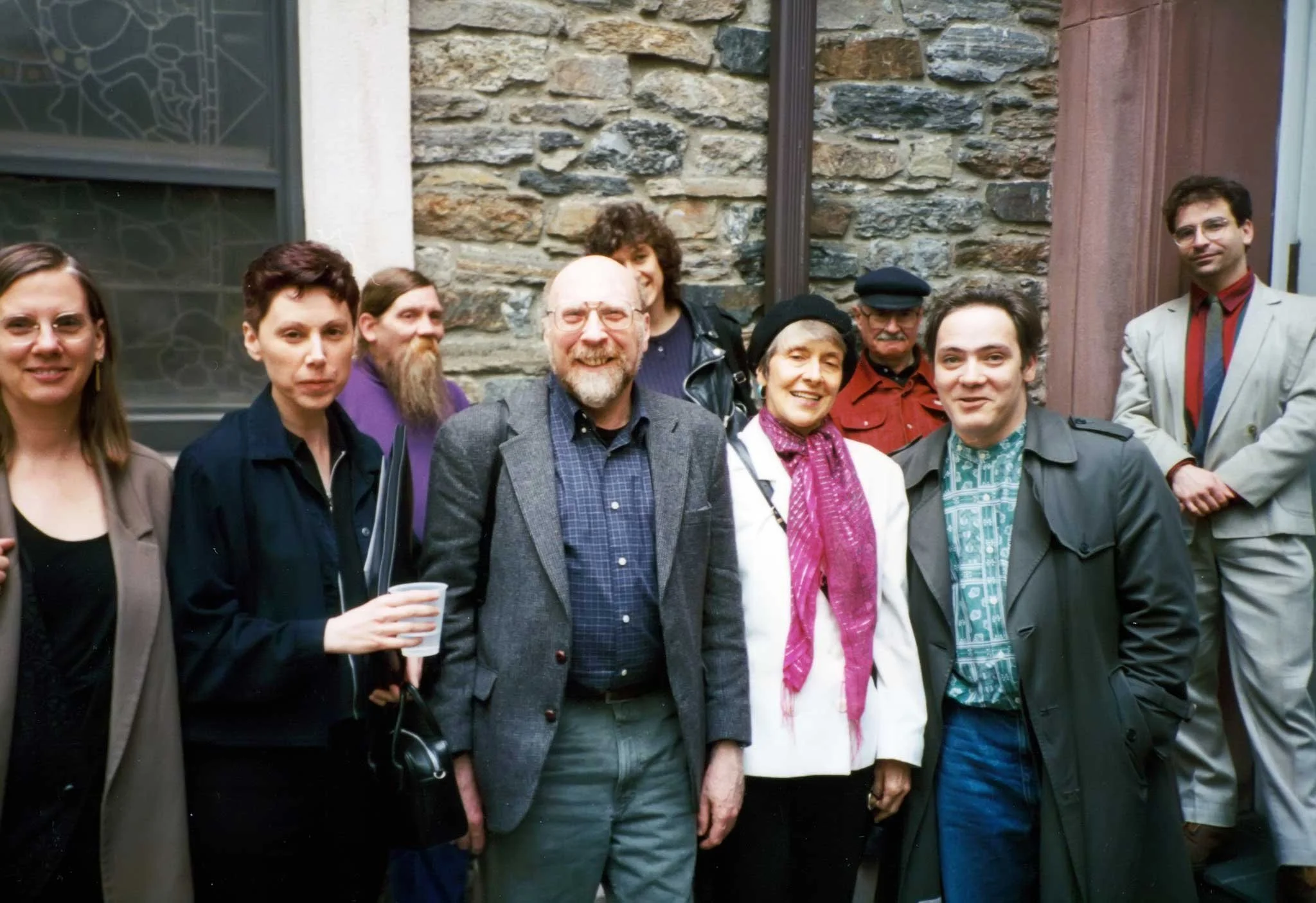 Poetry Project Symposium: Barbara Henning, Elaine Equi, John Fiske, Michael Heller, Jane Augustine, Mitch Highfill, Douglas Rothschild, Photo by Greg Masters, May 1996.