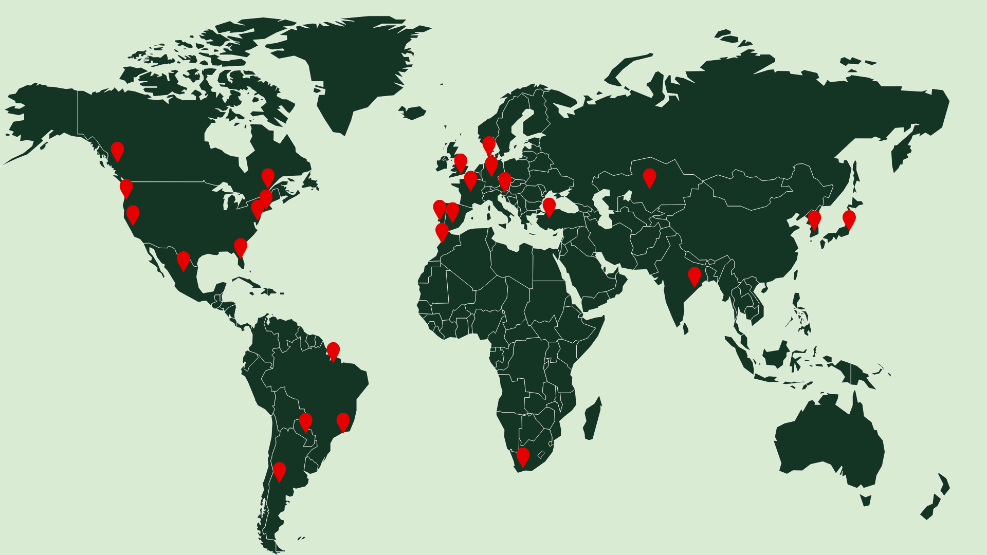 World Map showing home country of visitors.