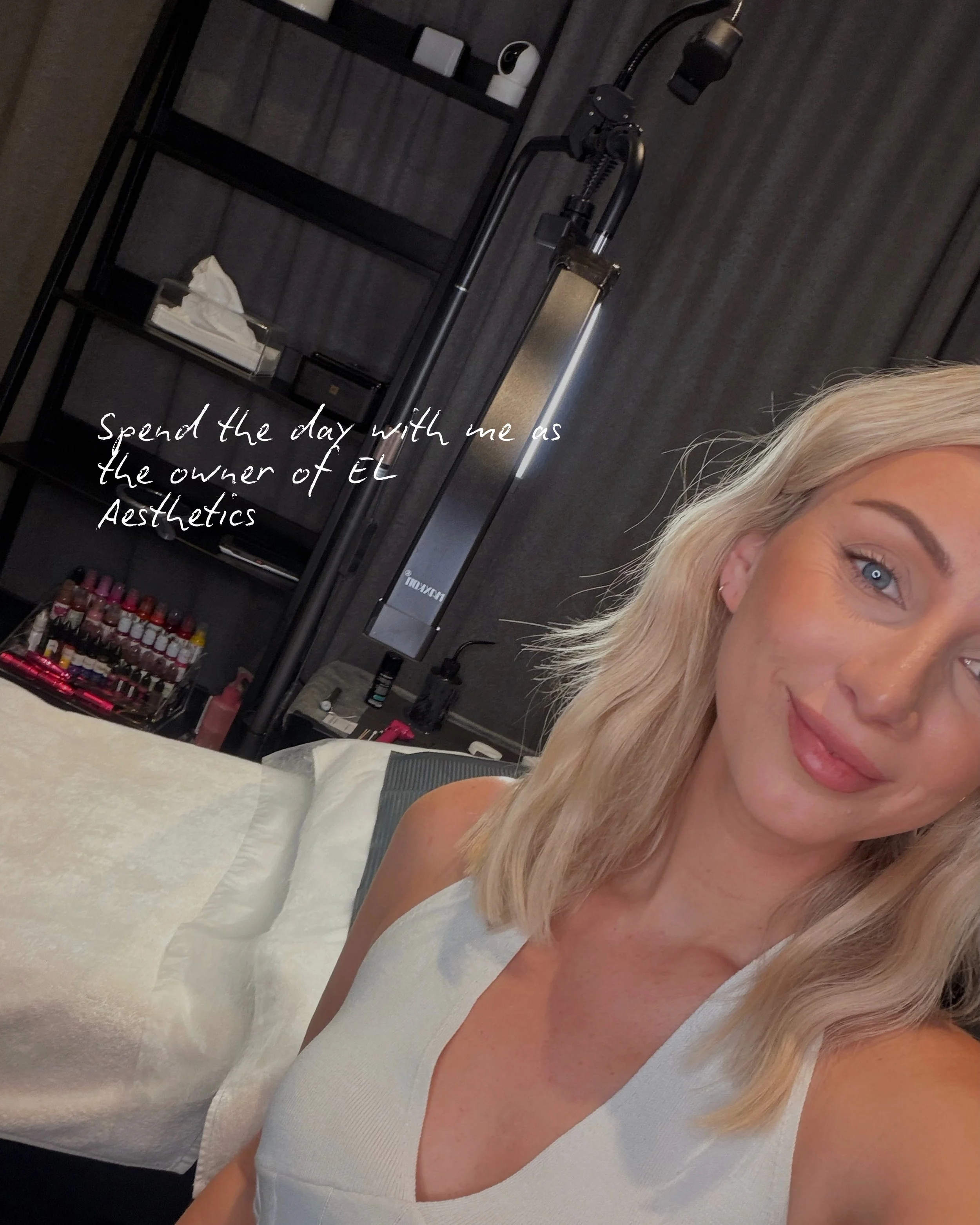 A day in my life as the owner of EL Aesthetics. 
Brows, lips, lashes, restocks, client catch-ups and behind-the-scenes moments. A little glimpse into the rhythm behind the brand 🖤
