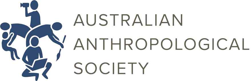 Logo of the Australian Anthropological Society featuring silhouettes of people engaging in various activities alongside the organization's name.