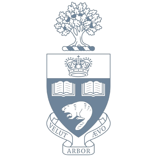 University of Toronto coat of arms featuring a tree, crown, books, beaver, and "Velut Arbor Avo" motto.
