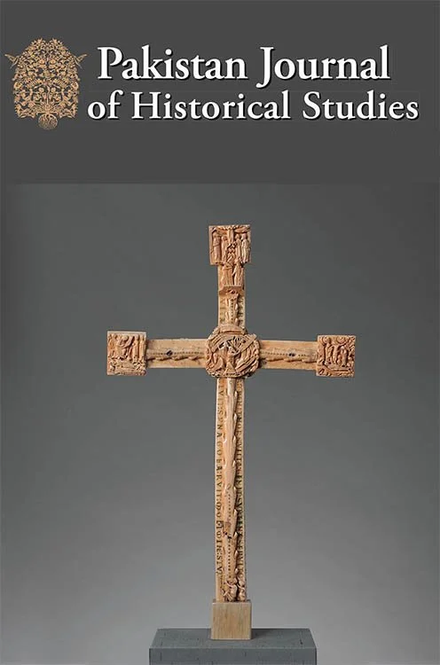 Cover of the Pakistan Journal of Historical Studies featuring an intricately carved wooden cross on a gray background.
