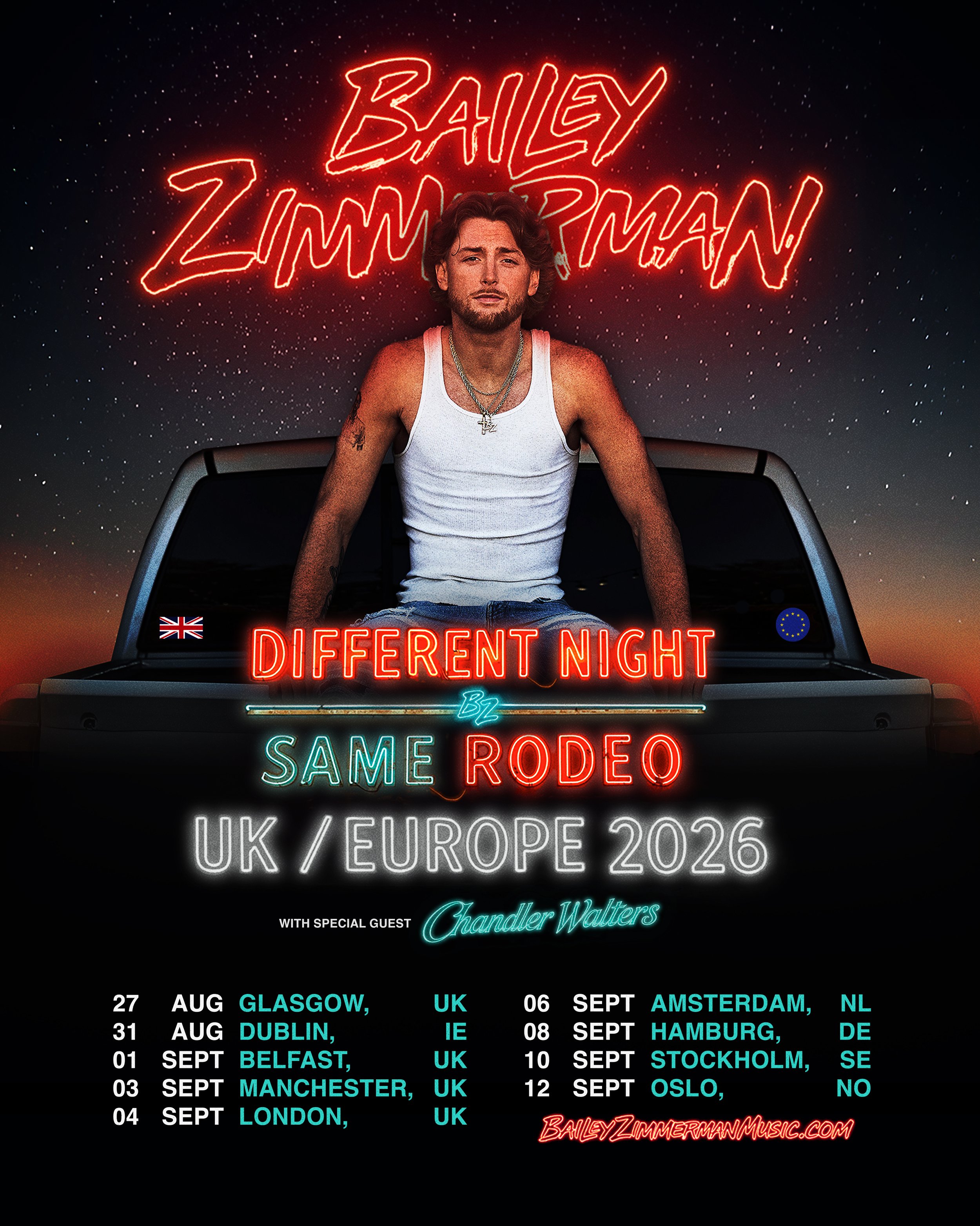Admat Design for Bailey Zimmerman "Different Night Same Rodeo Tour - EU/UK"