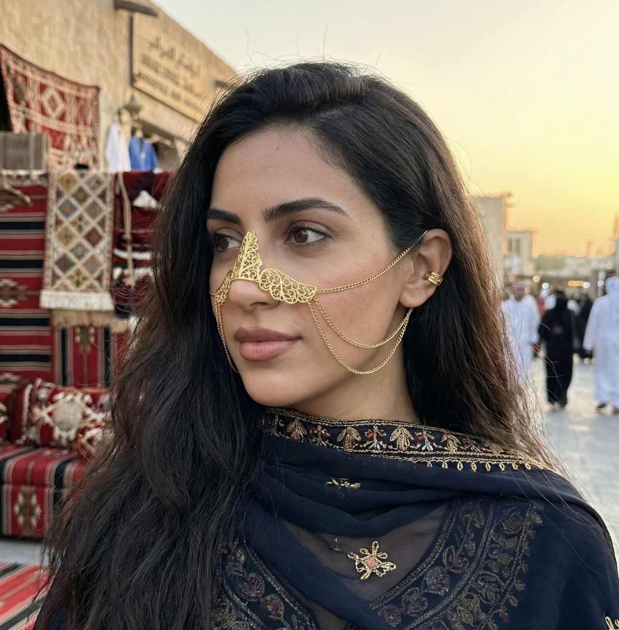 Re-imagining the Emirati Battoulah as jewelry of armor and protection for today. This version focuses more on the horizontal and wider aspect of the traditional mask design.