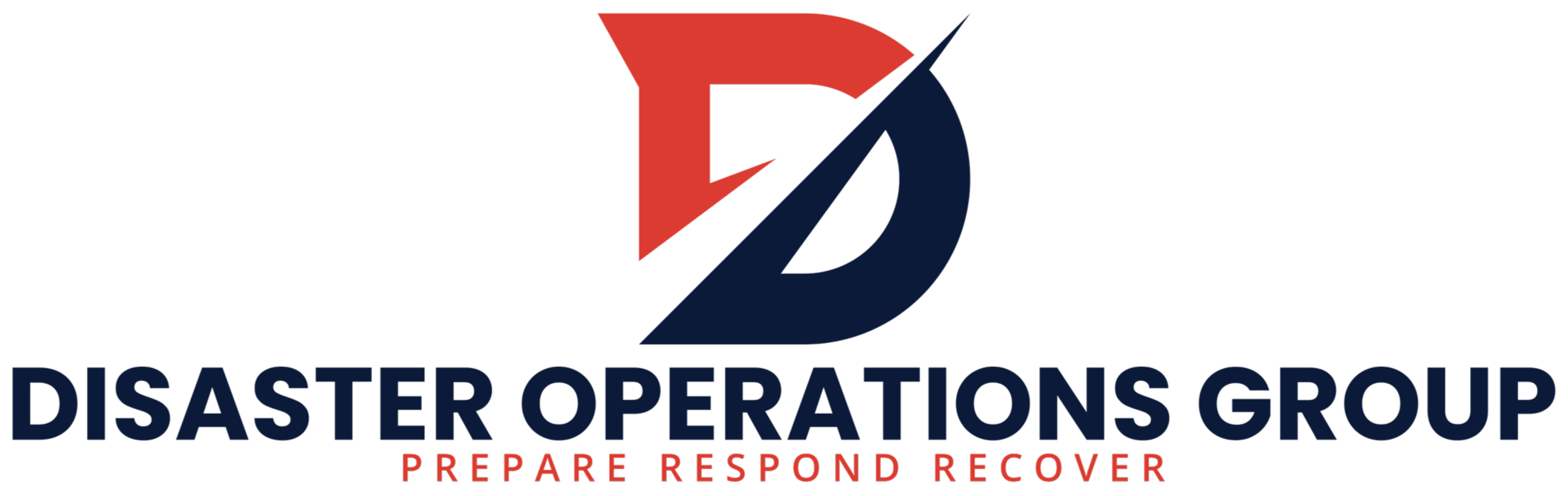 Logo of Disaster Operations Group with a red, black, and navy blue design, and the tagline 'Prepare Respond Recover' in red.