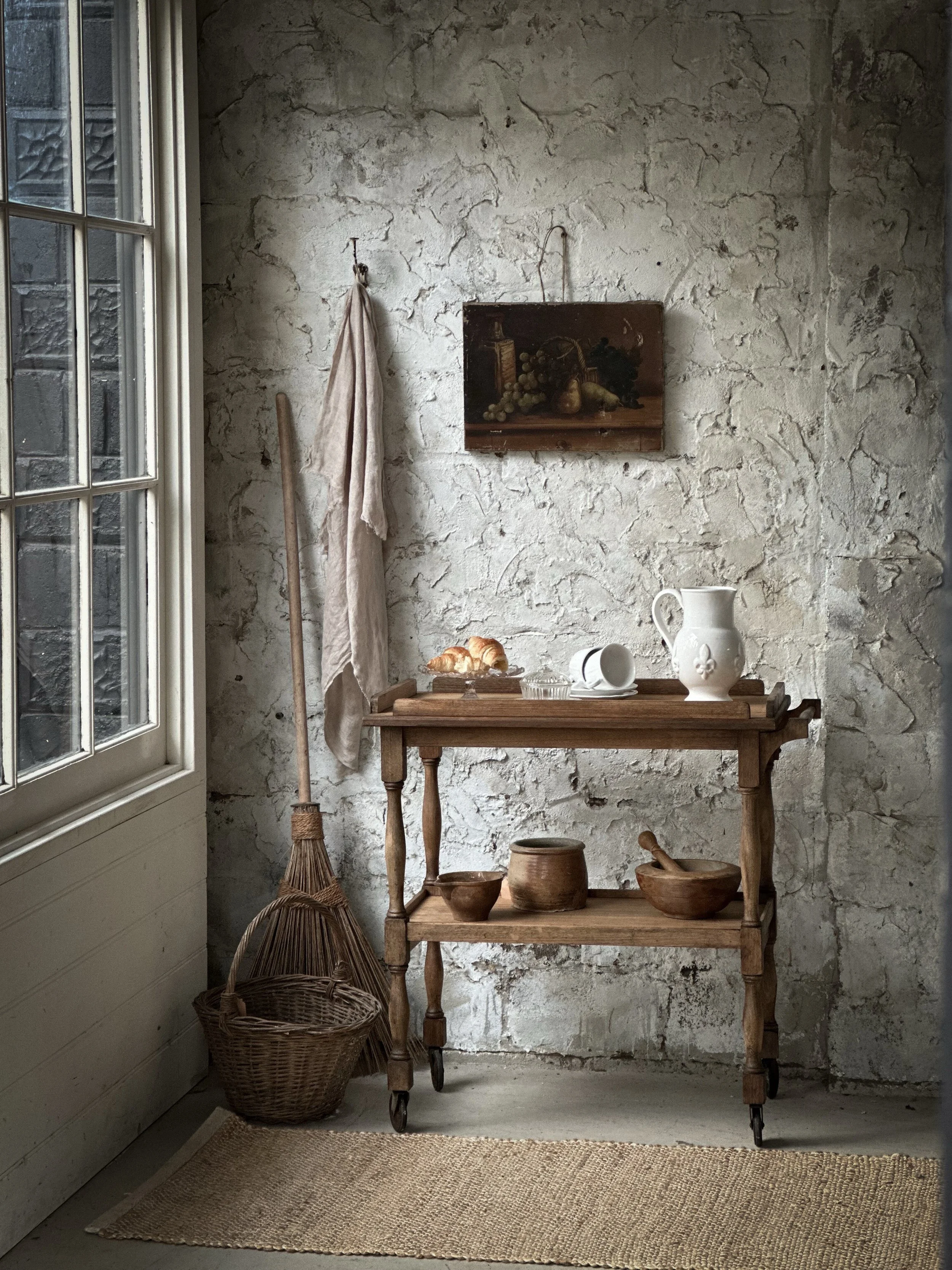 A timeless piece with endless possibilities. This beautiful antique wooden tea trolley brings vintage charm and practical style to any home. Use it as a drinks cart, coffee station, side table, plant stand, or elegant display piece. 

Available now i