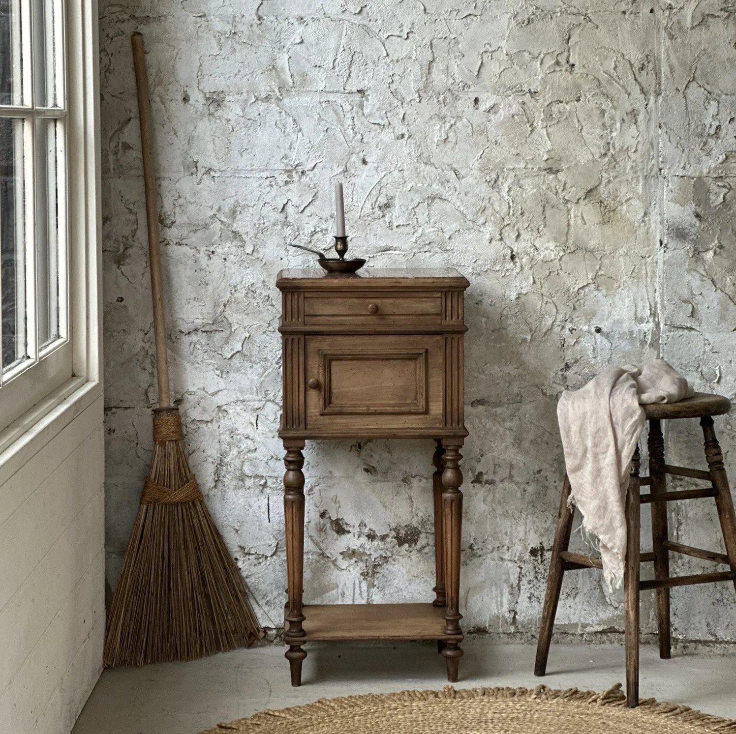 Marble topped bedside cabinet