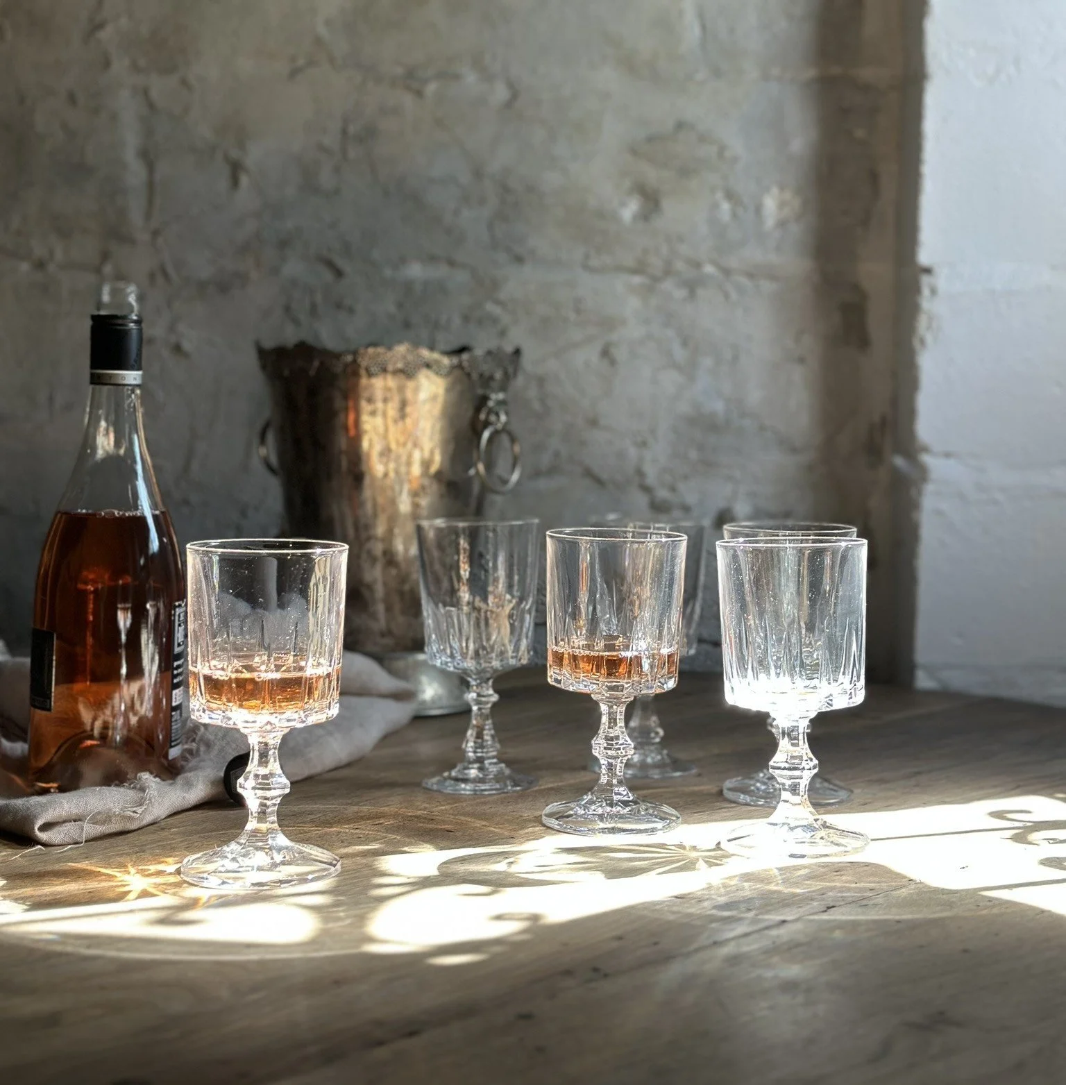 Six vintage wine glasses