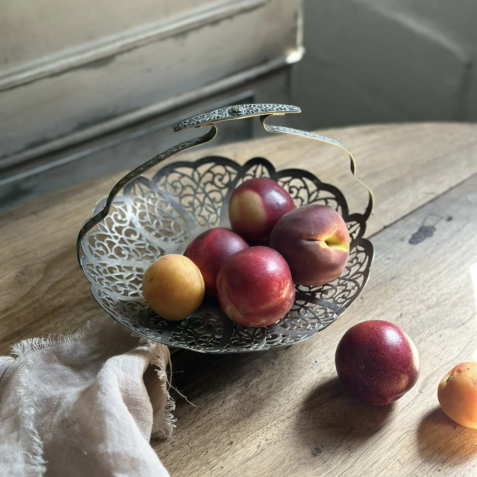 Decorative silver serving bowl