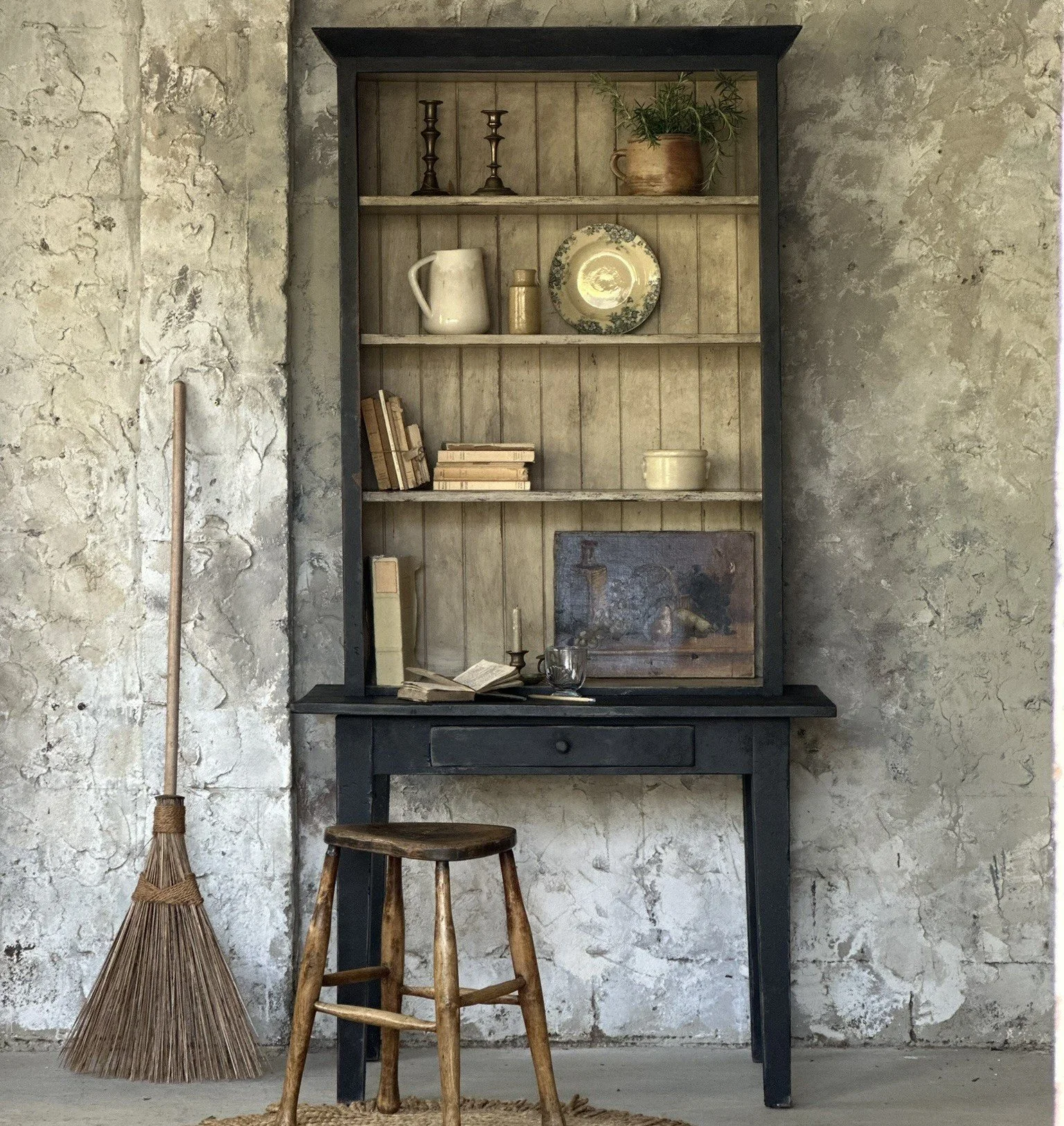 Vintage desk with bookshelf