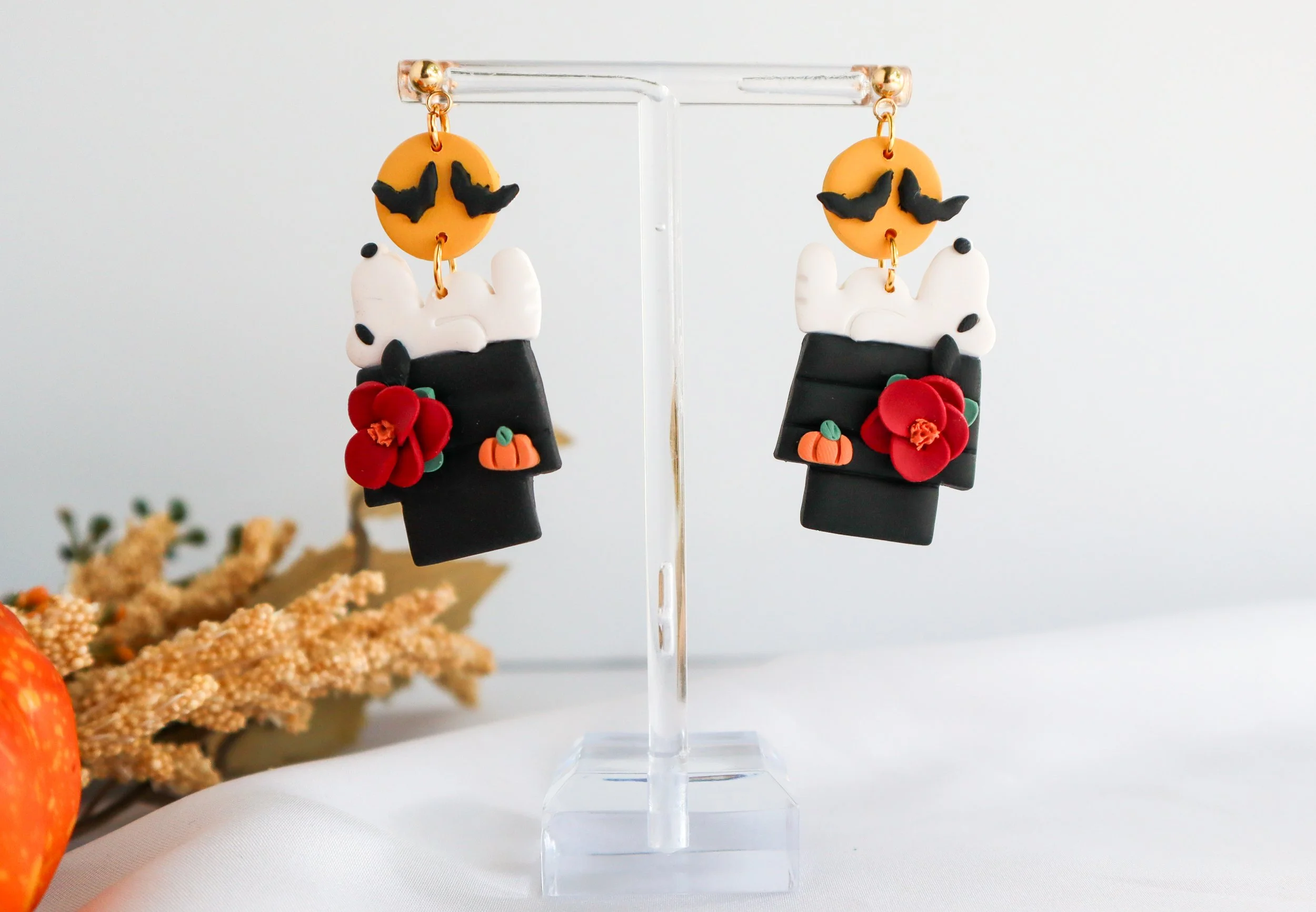 Polymer Clay Snoopy Earrings – Halloween Dog Jewelry Gift