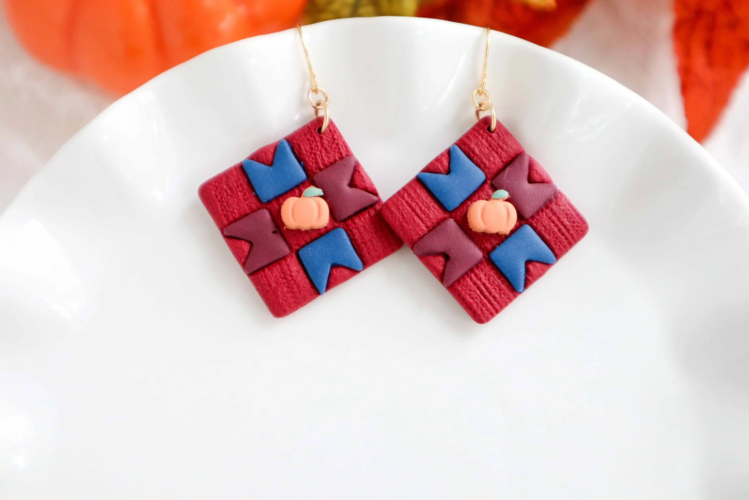 Pumpkin Quilt Earrings