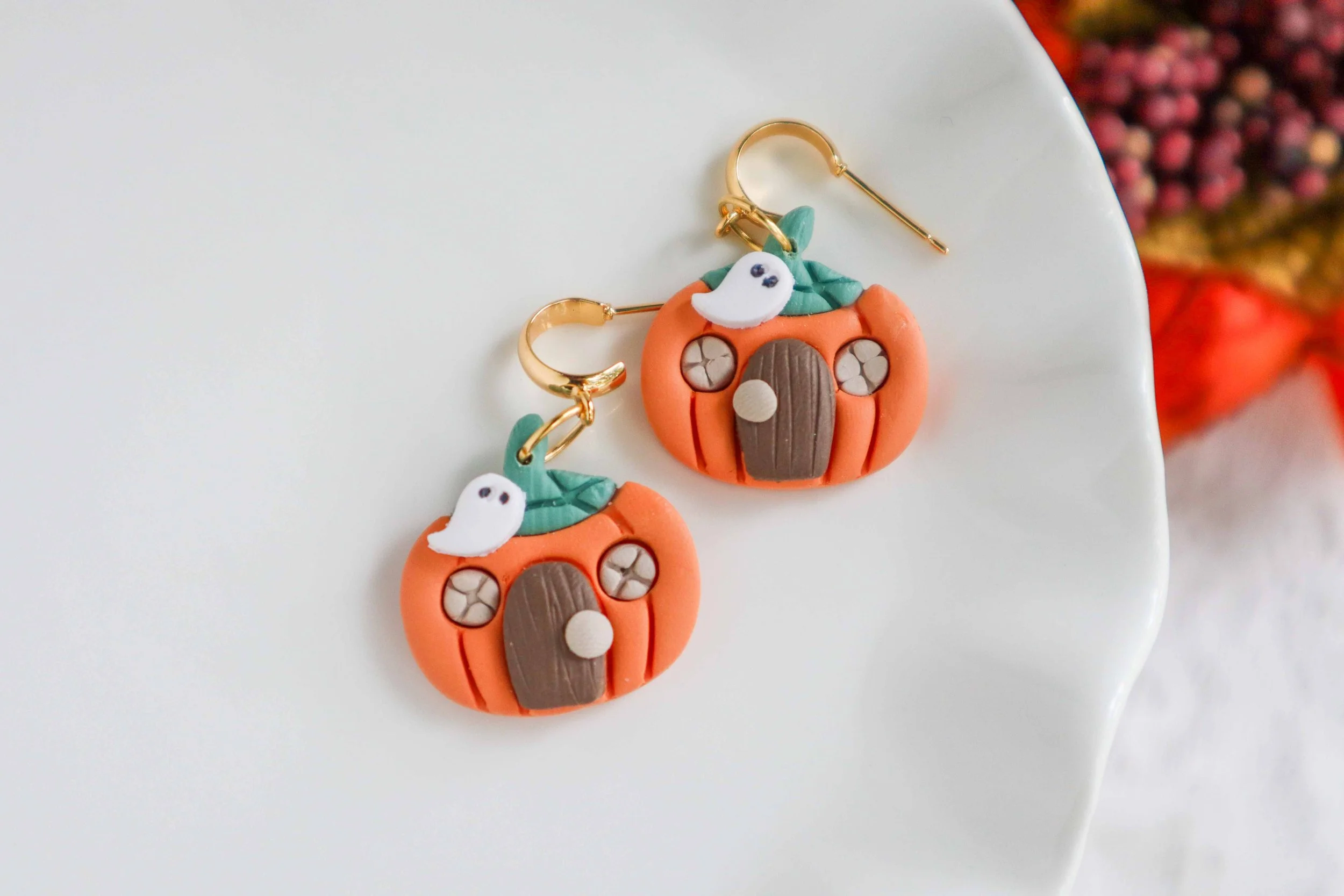 Ghost Pumpkin House Earrings