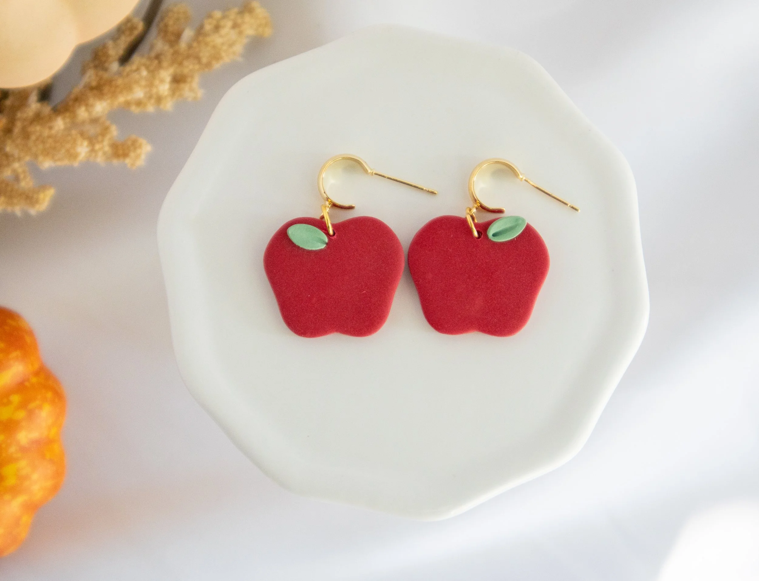 Handmade Red Apple Polymer Clay Earrings – Fall Jewelry