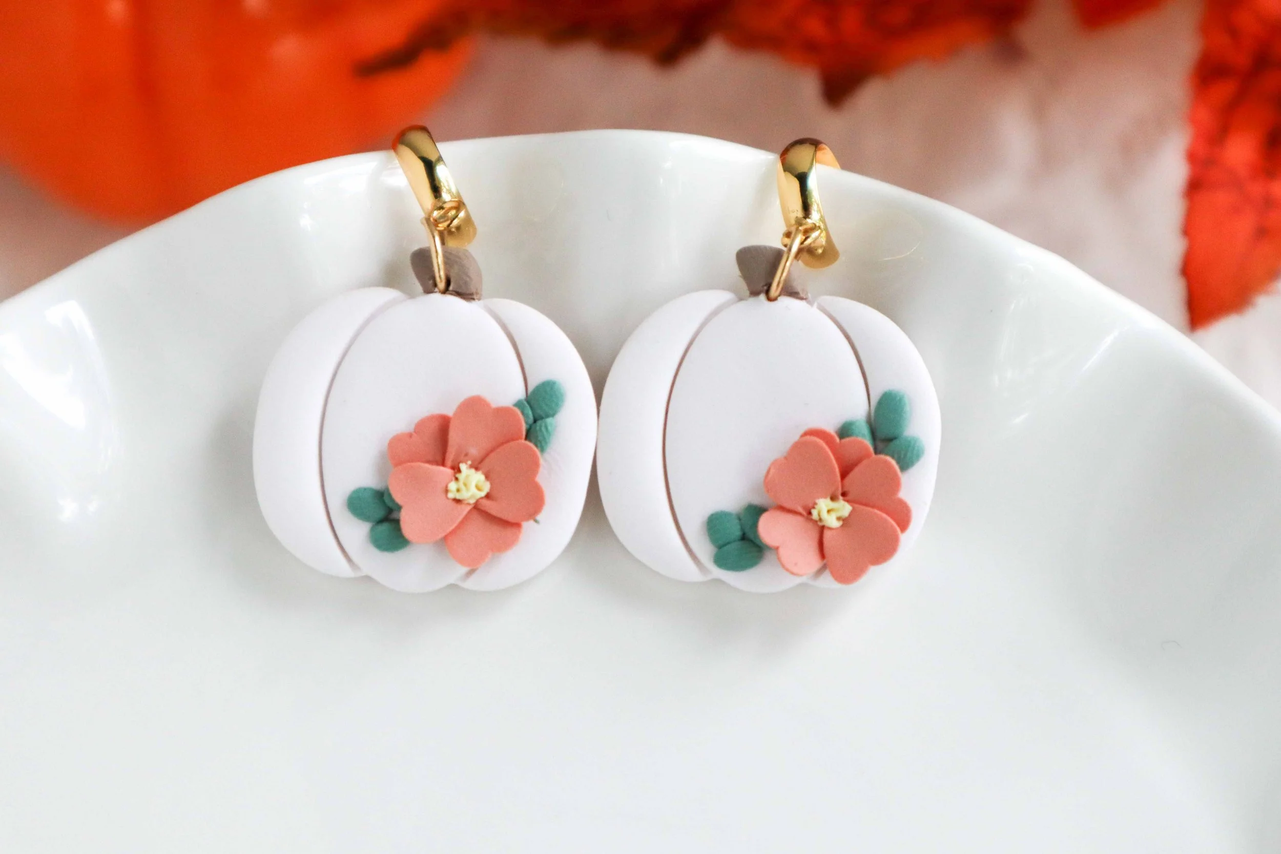White Pumpkin Flower Earrings