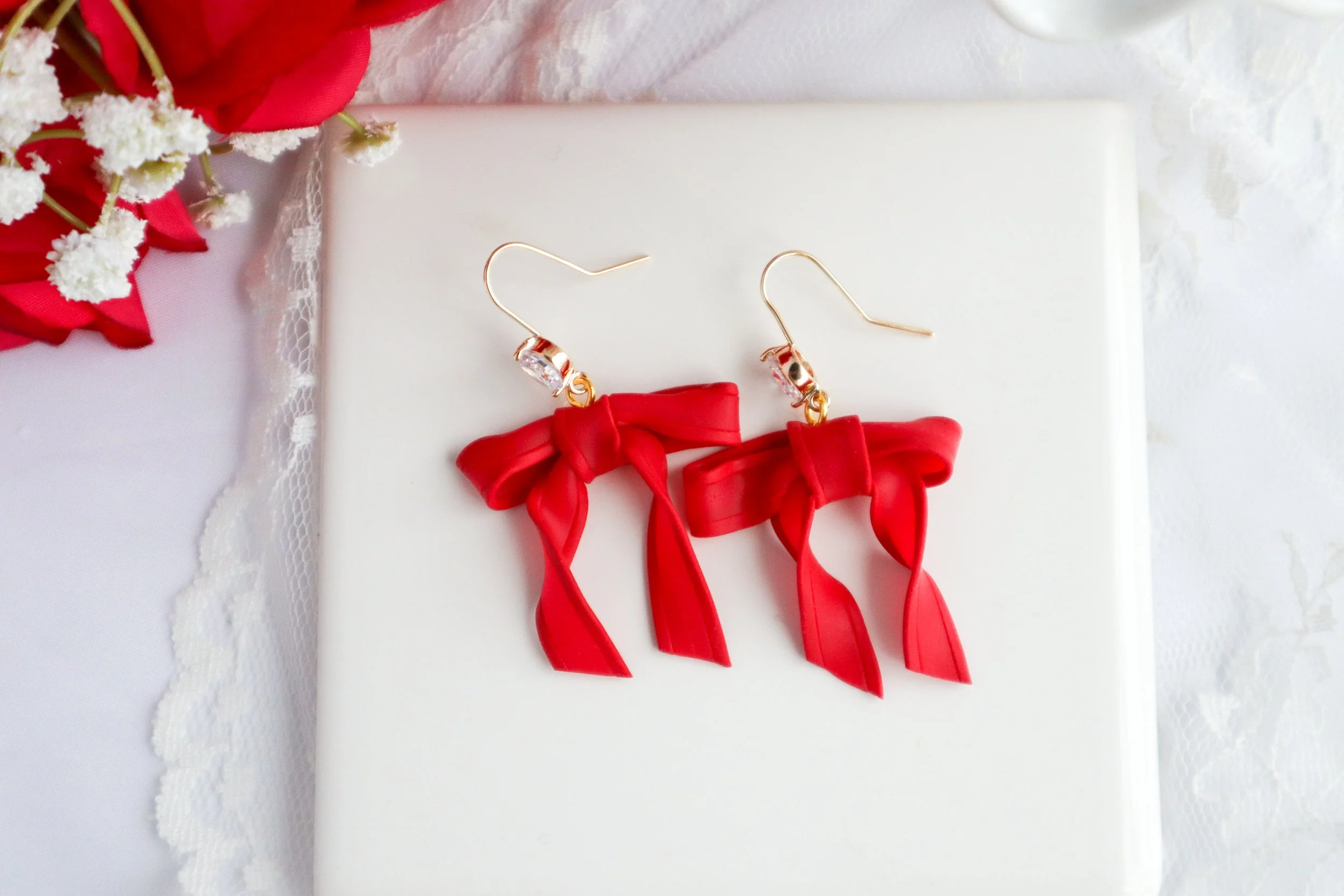 Translucent Red Bow Earrings