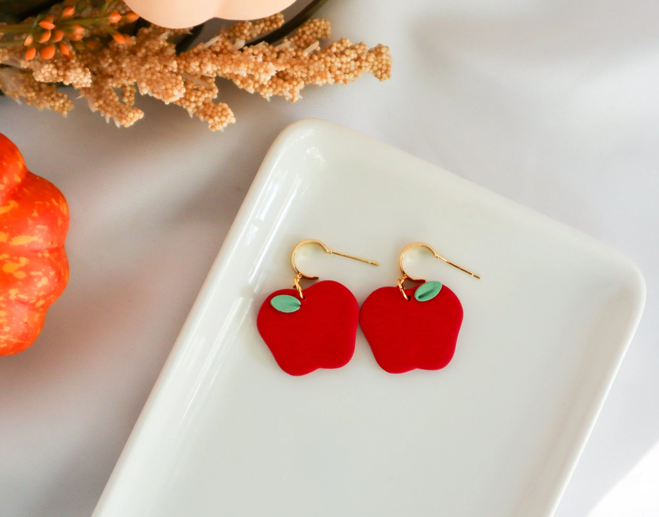 Cute Red Apple Earrings – Lightweight Handmade Autumn Jewelry