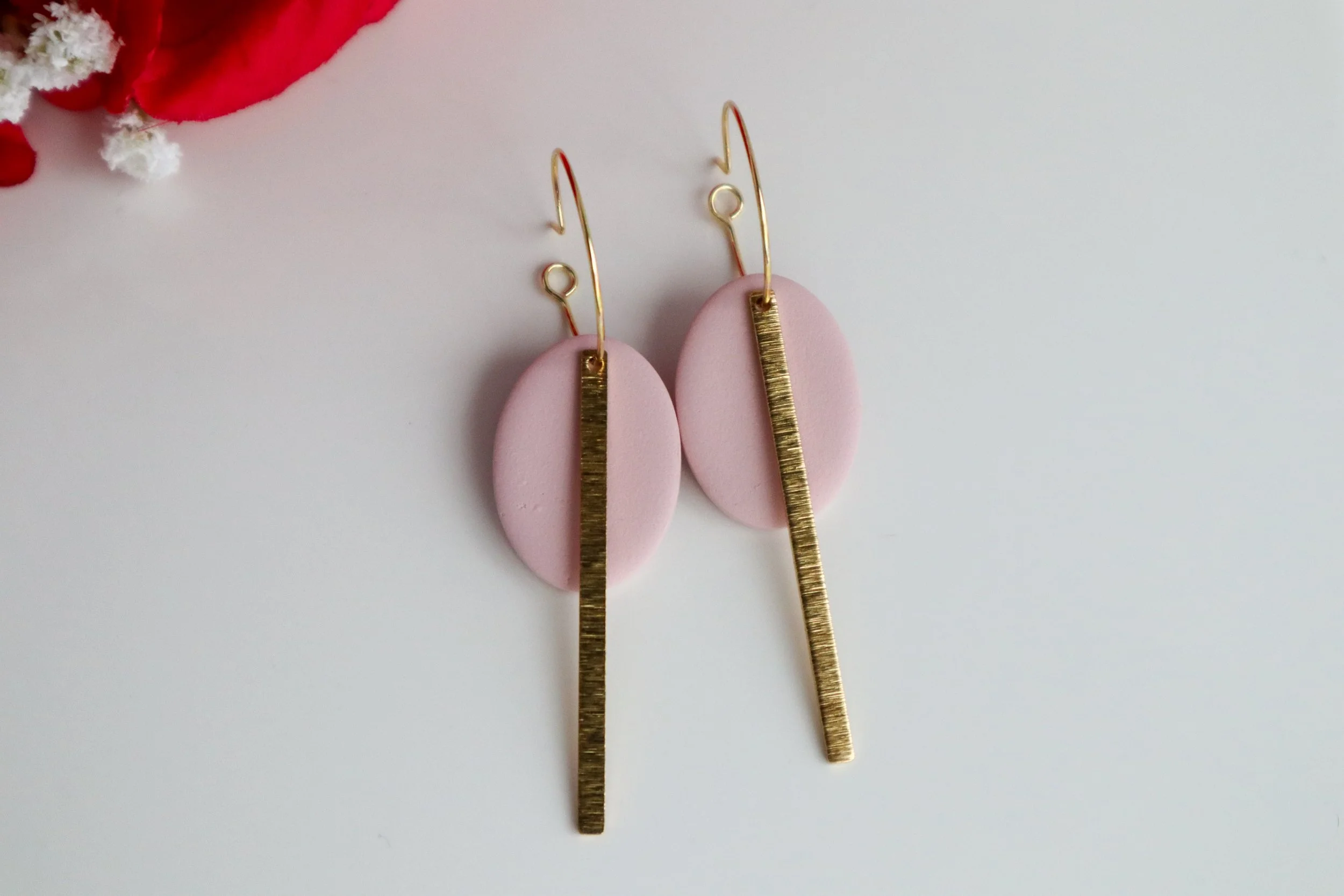 Pink Oval Dangle Earrings