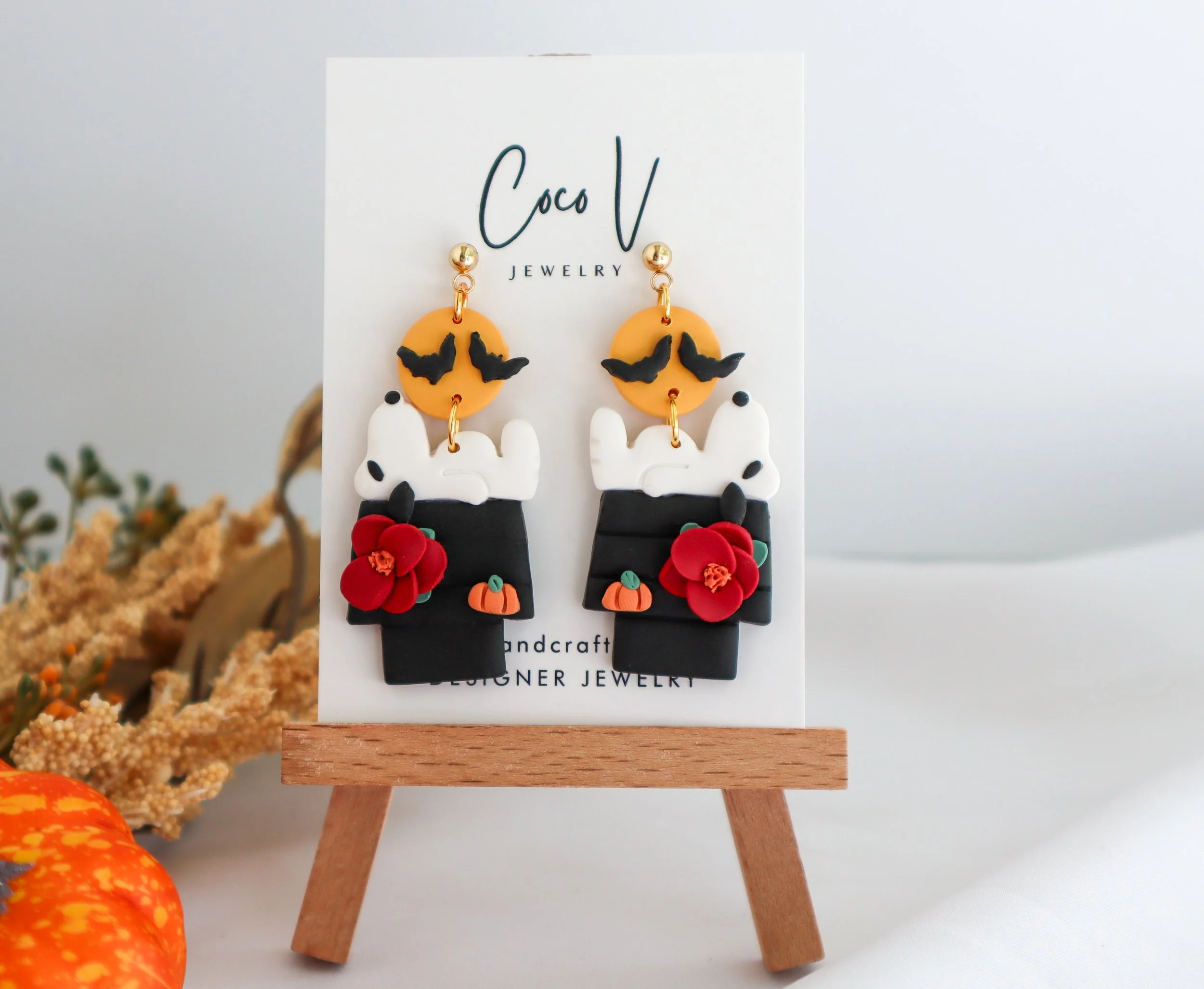 Spooky Snoopy Halloween Earrings – Handmade Polymer Clay