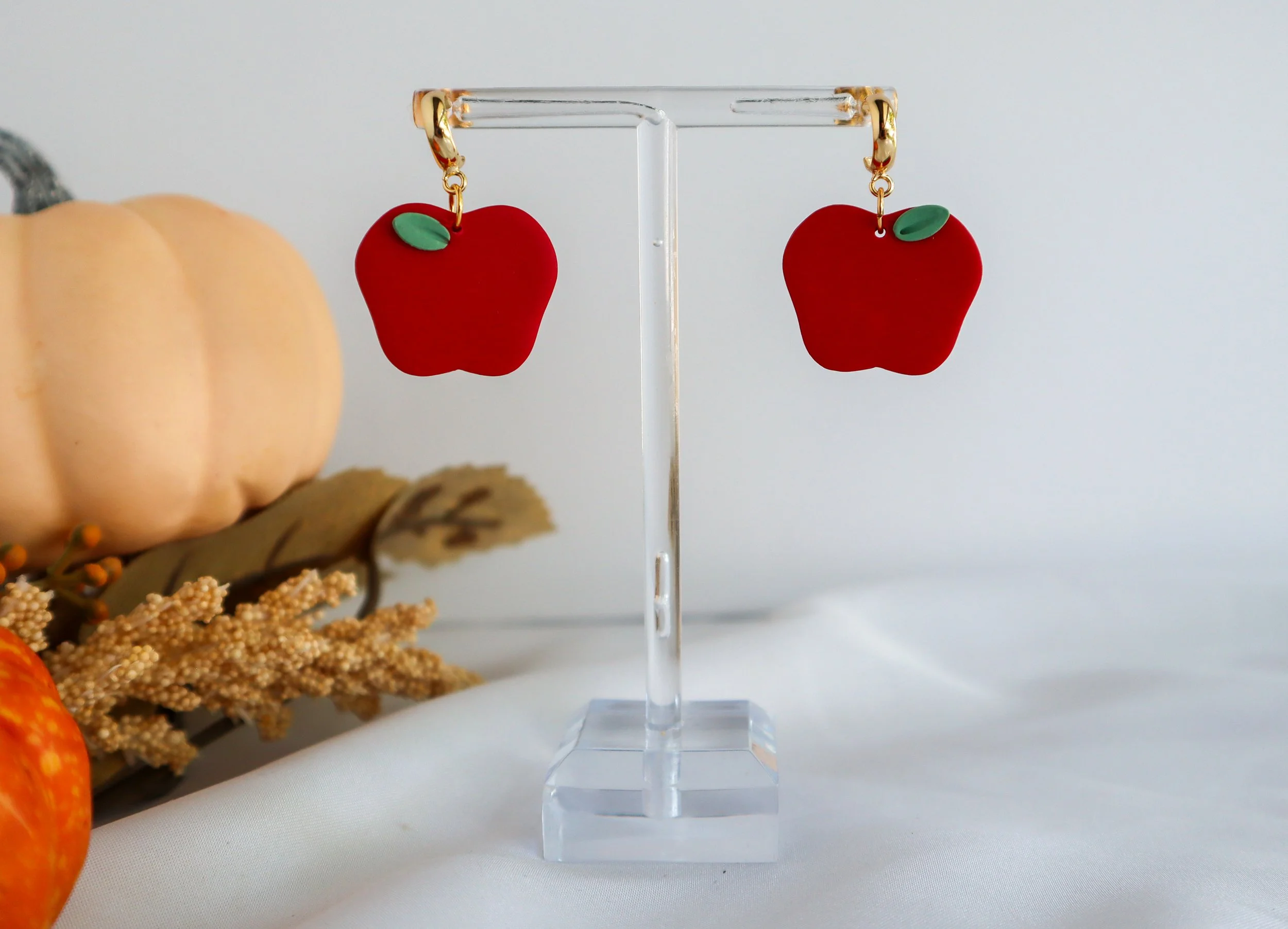Polymer Clay Red Apple Earrings – Fall Fashion Accessory