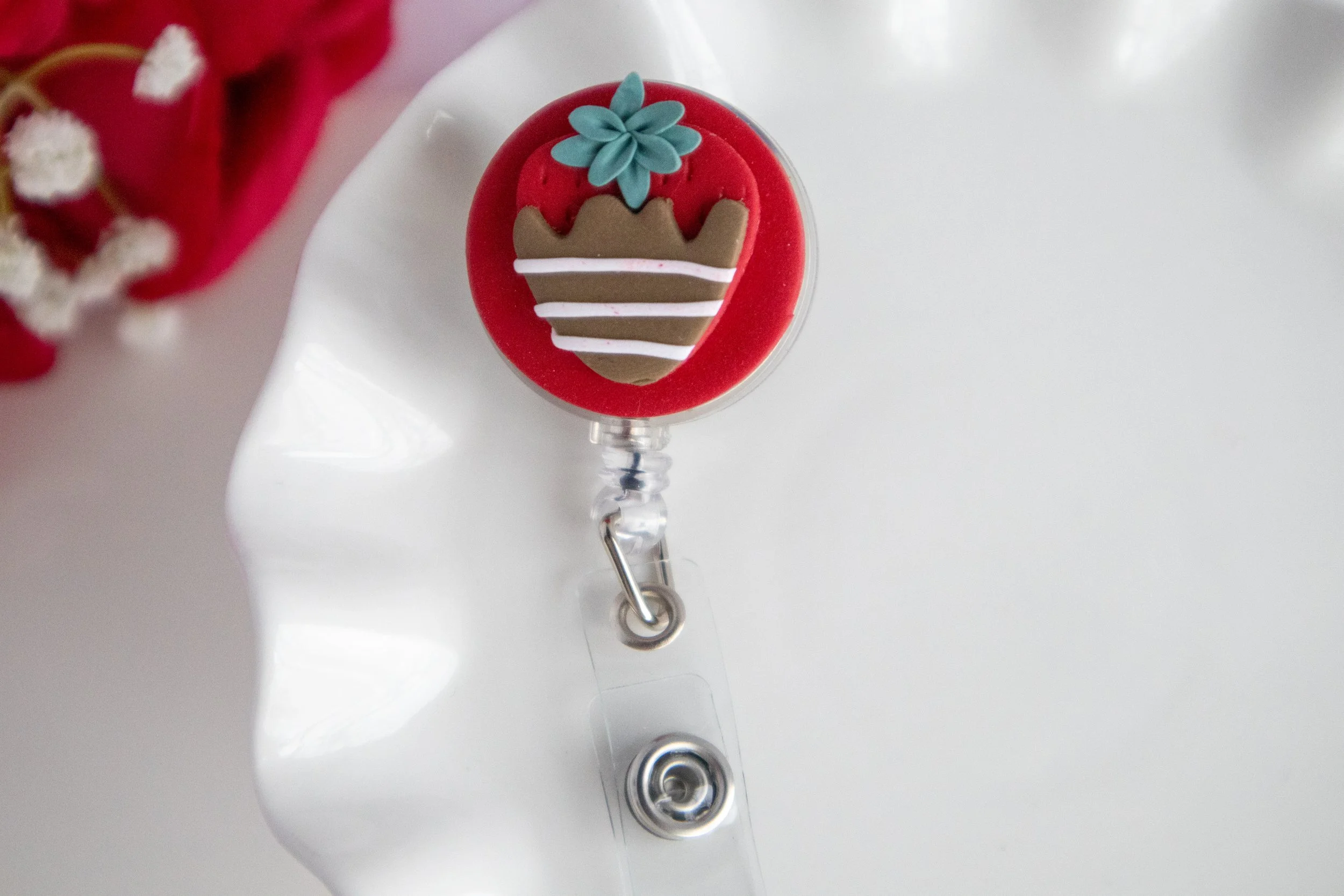 Chocolate Covered Strawberry Badge Reel