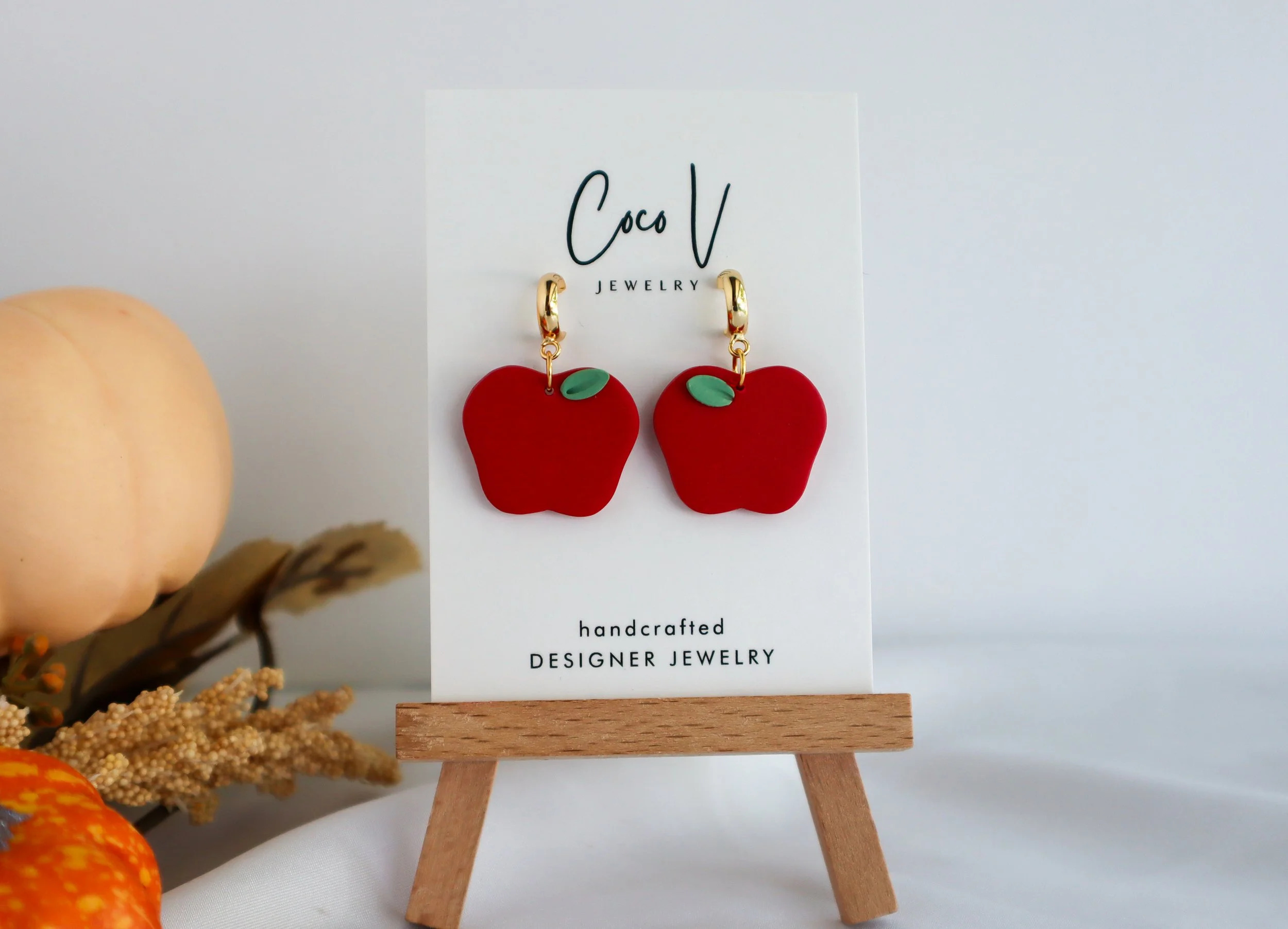 Autumn Red Apple Earrings – Handmade Polymer Clay Jewelry