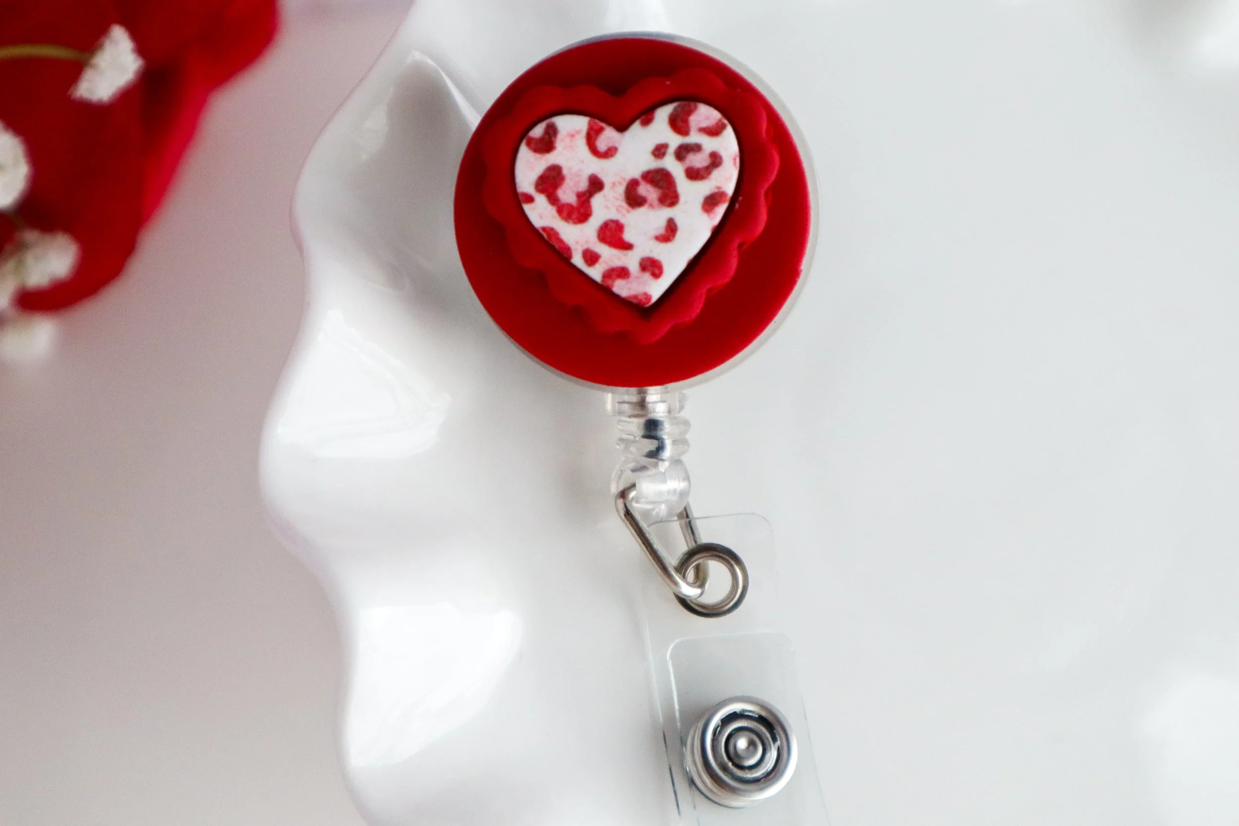 Heart Leopard Print Badge Reel