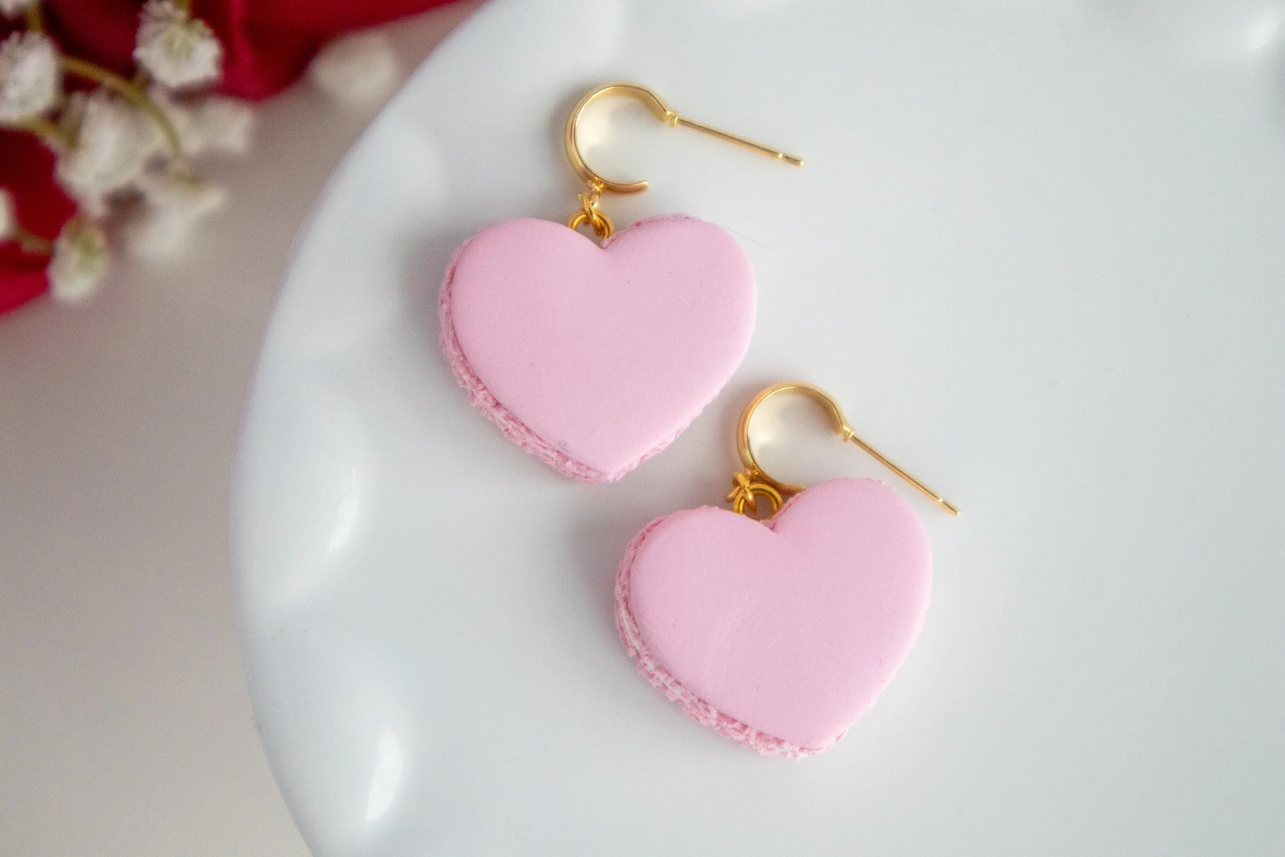 Pink Heart Macaroon Earrings