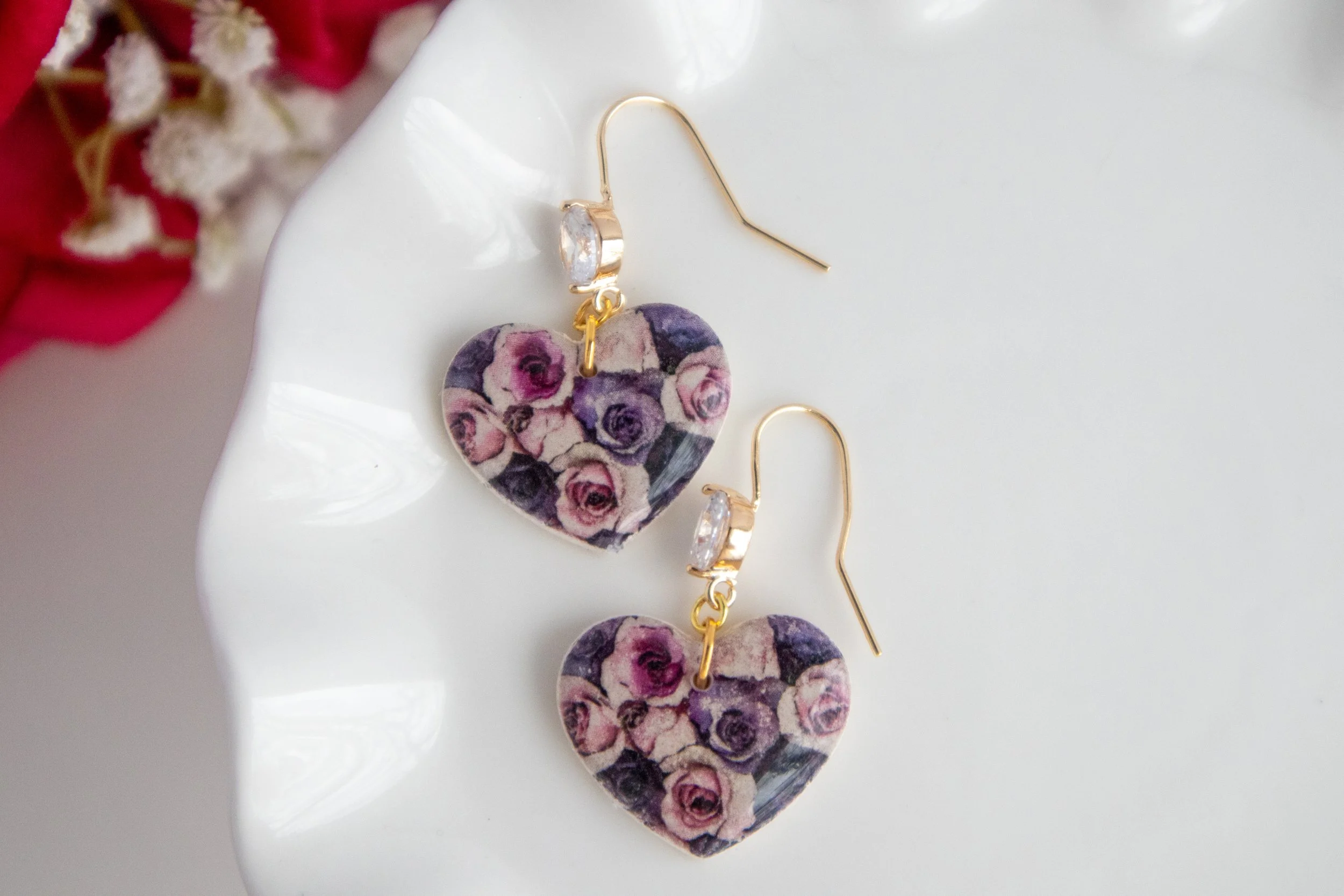 Heart-Shaped Floral Transfer Earrings