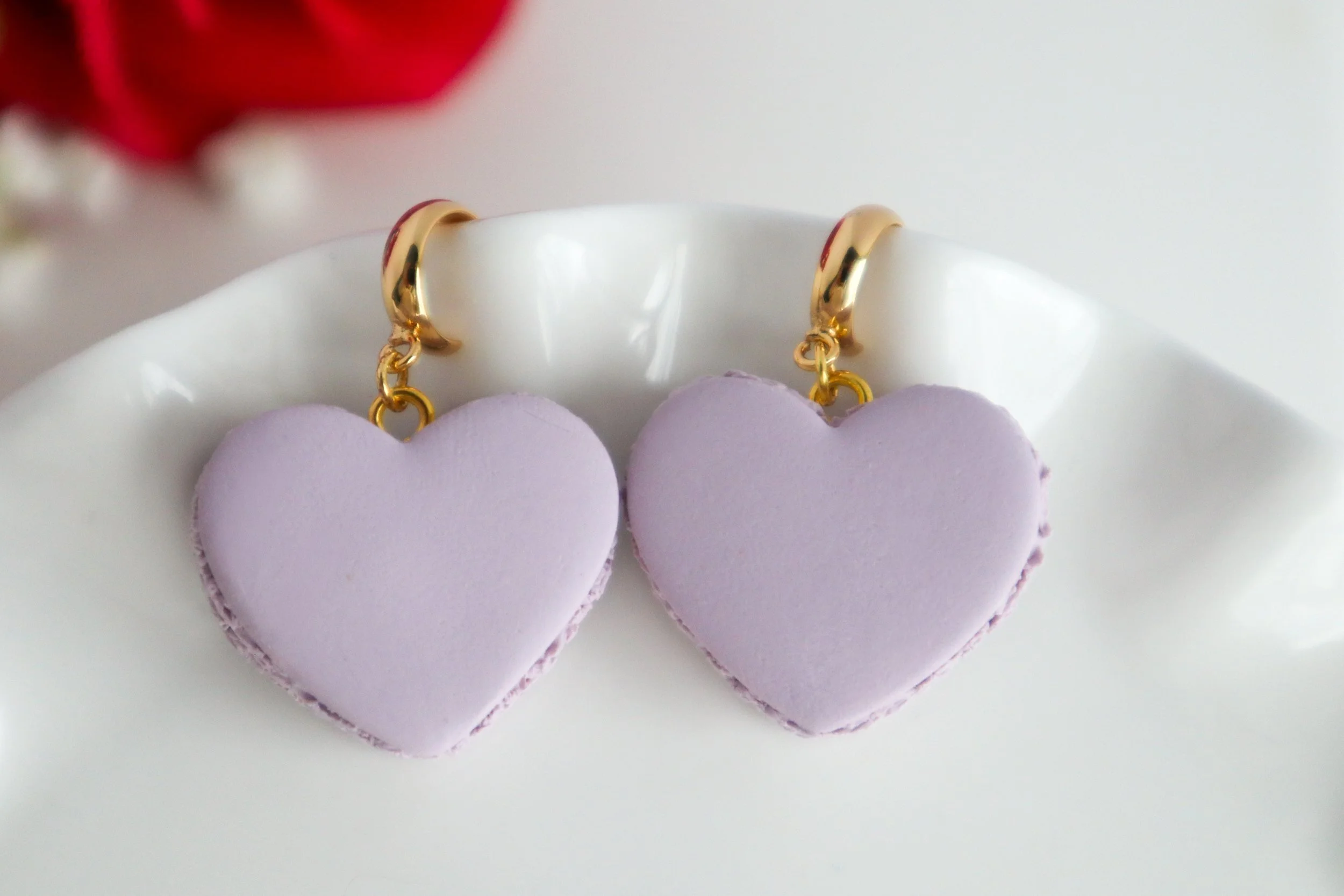 Soft Purple Heart Macaroon Earrings