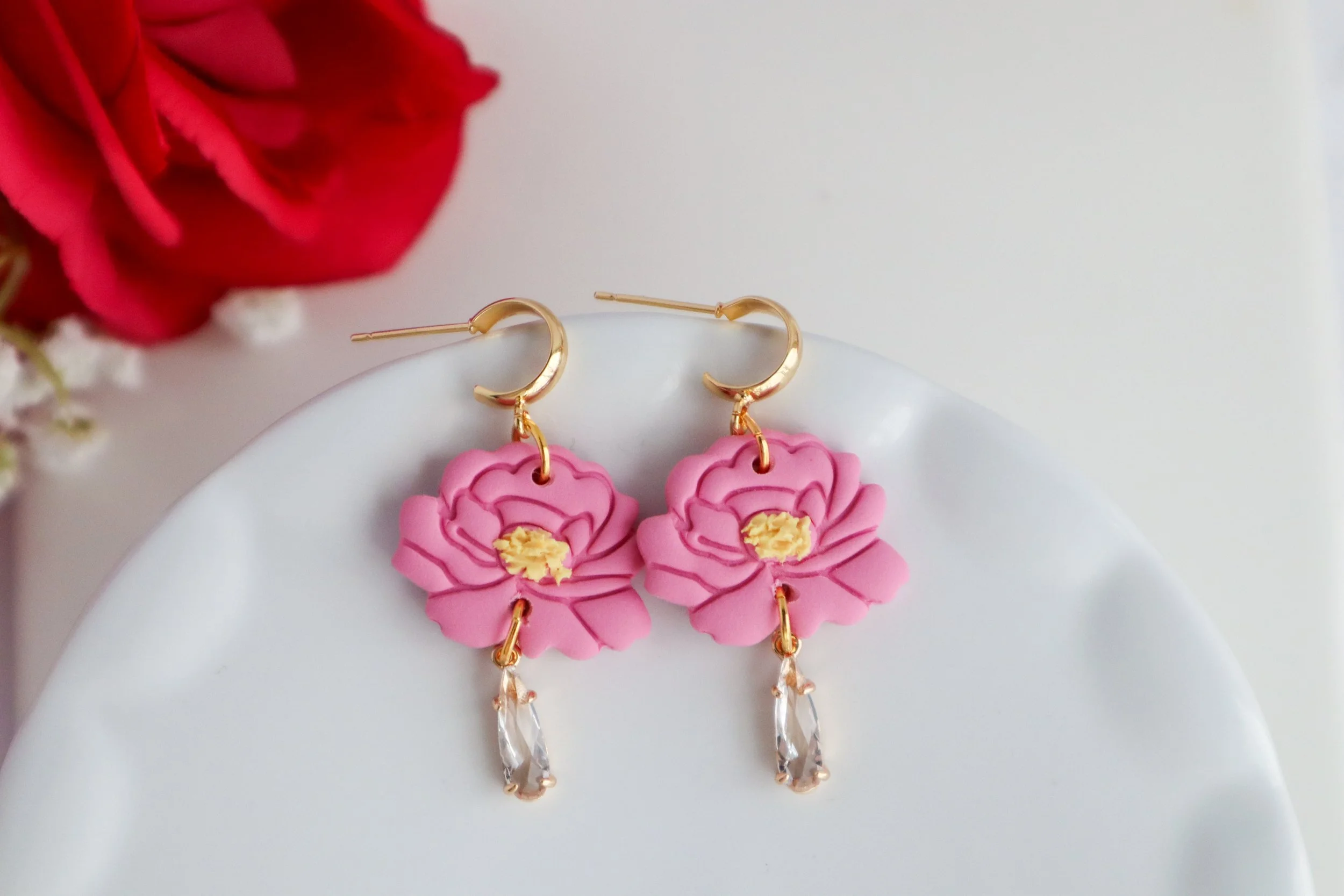 Pink Dangle Rose Earrings