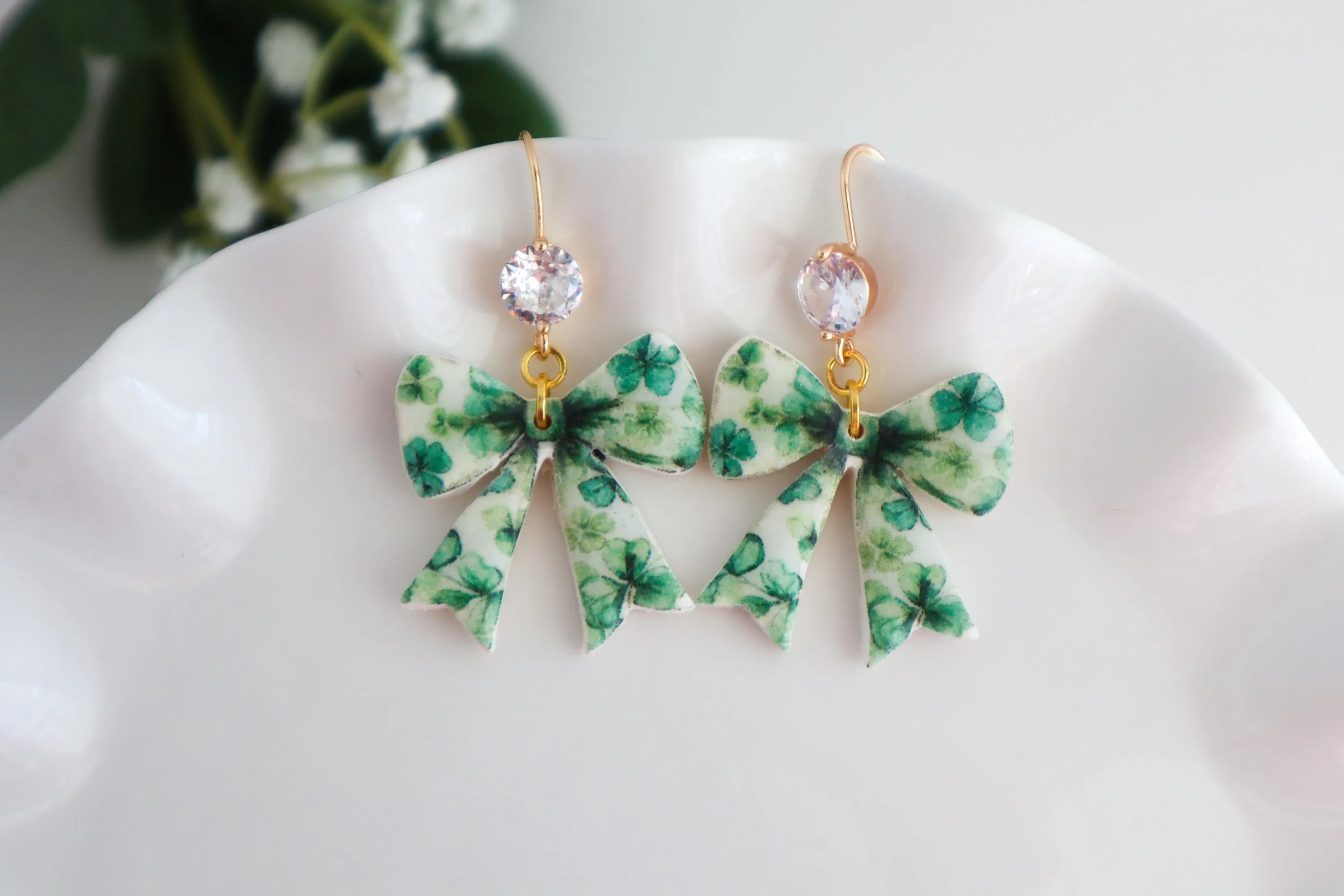 St. Patrick’s Day Clover Bow Earrings