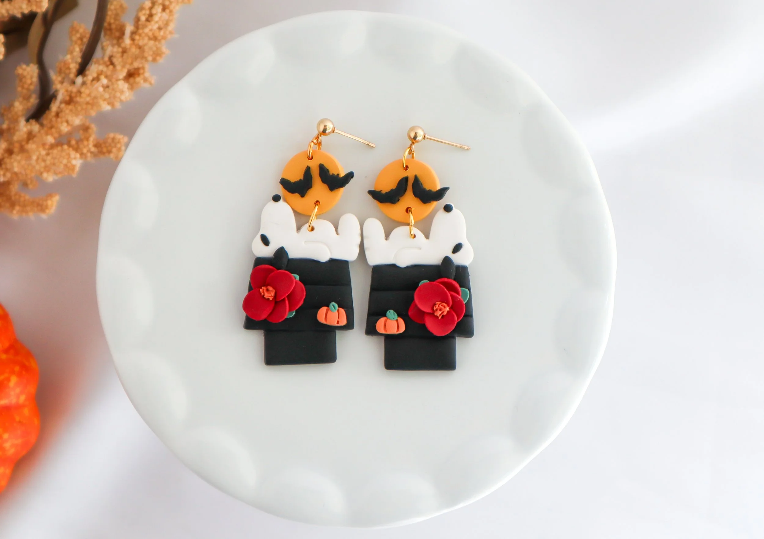 Handmade Snoopy Halloween Polymer Clay Earrings – Cute Jewelry