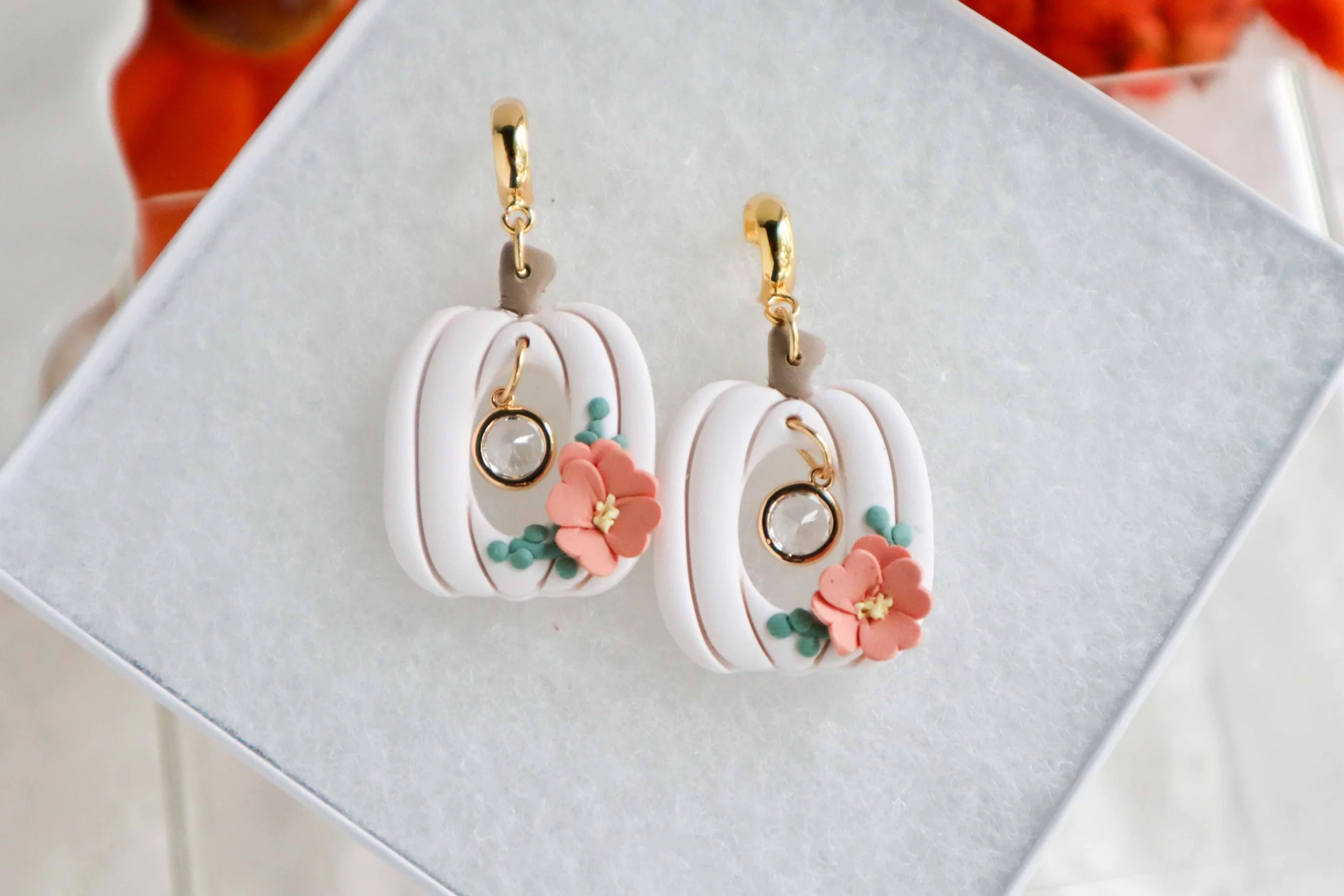 Crystal White Pumpkin Earrings