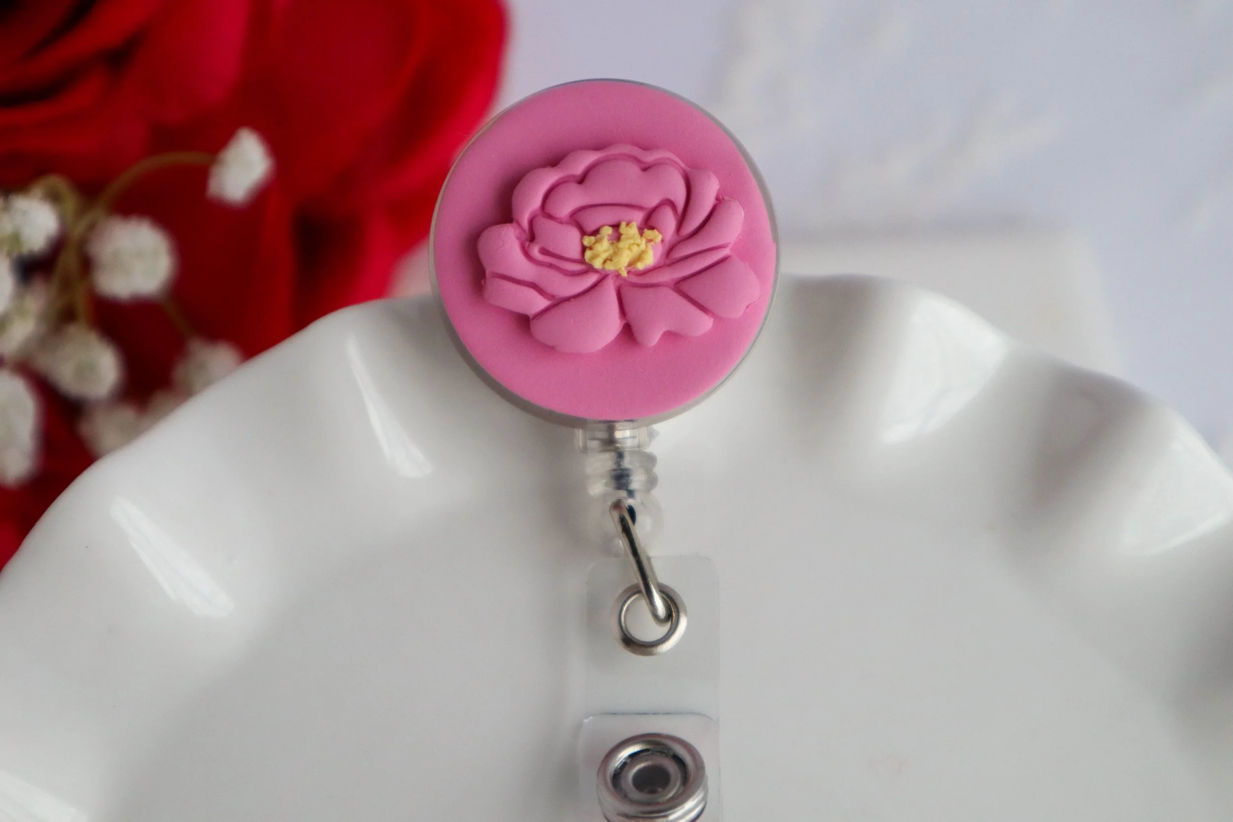Pink Rose Badge Reel